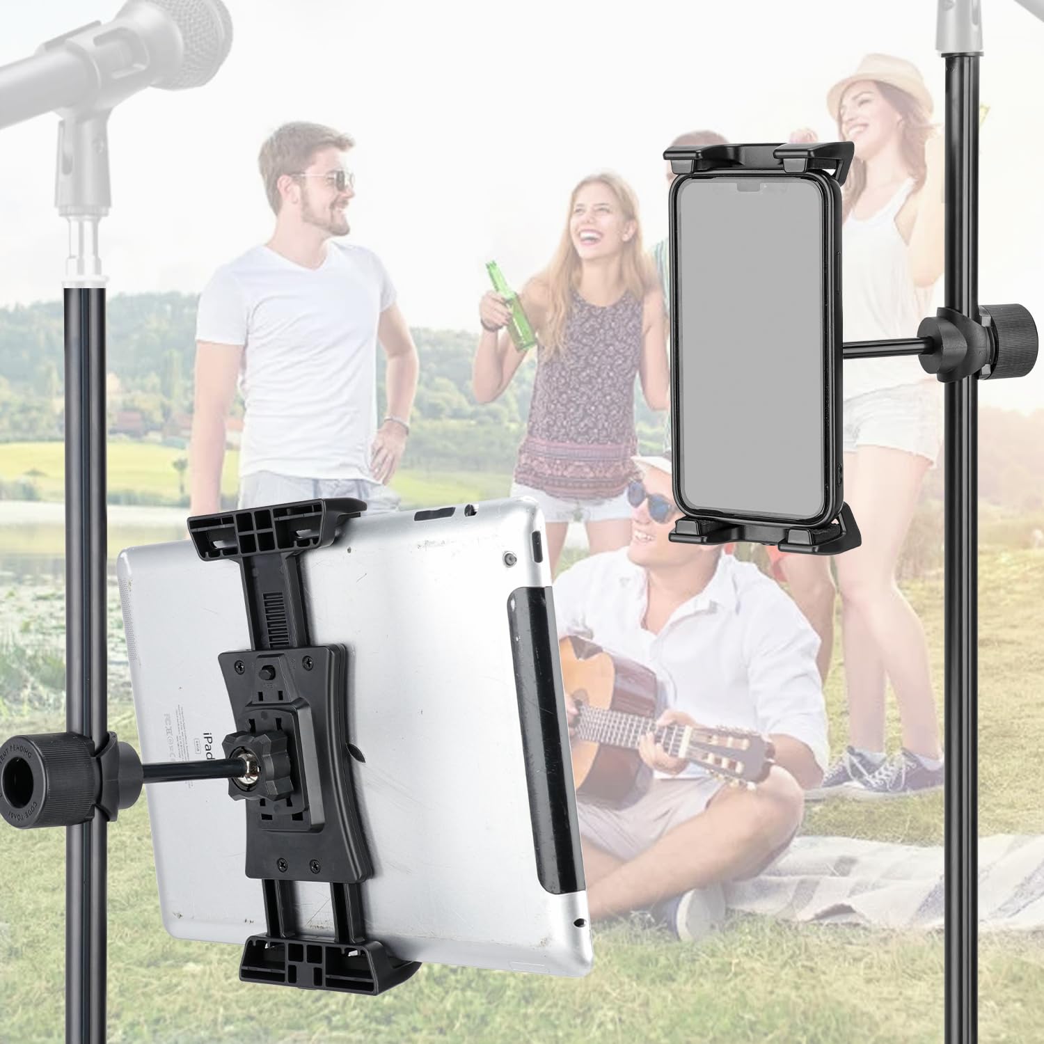 koolehaoda Tablet Mount Holder for Mic Stand, Adjustable 4.7″-12.9″