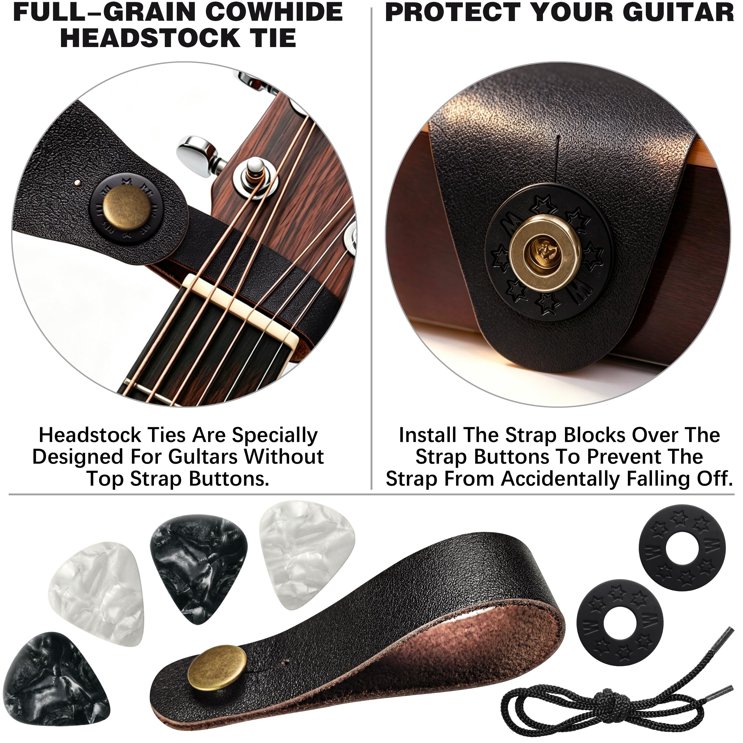 72 Inch Guitar Strap, Vintage Brown Floral Jacquard Woven Adjustable Strap with Premium Genuine Cowhide Leather Ends, Strap Locks & Picks for Acoustic Electric Bass (Vintage brown jacquard)