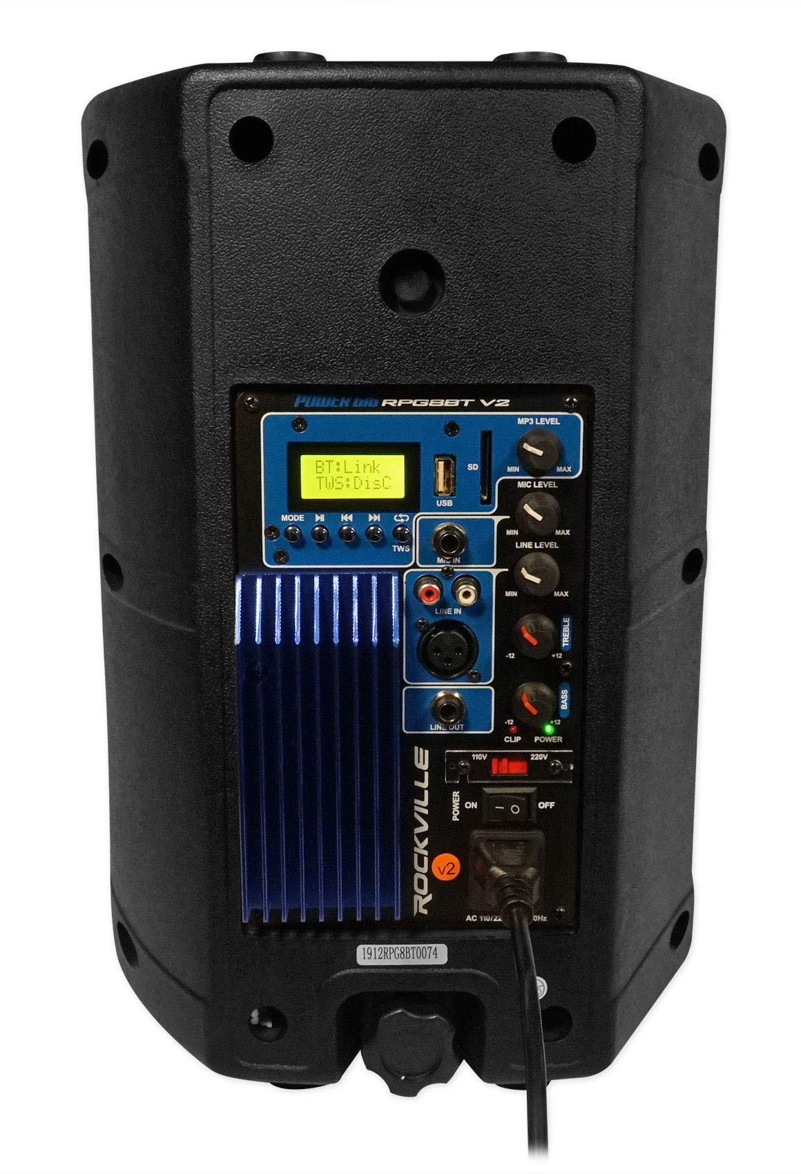 Rockville RPG8BT V2 8″ Powered Bluetooth DJ PA Speaker with TWS