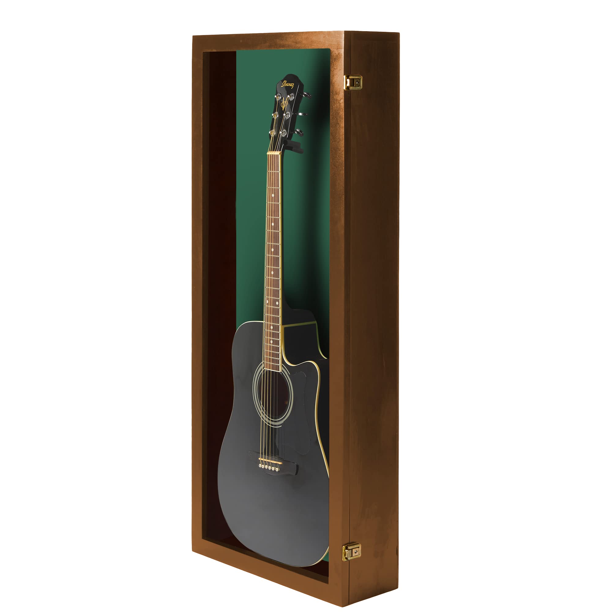 PENNZONI Acoustic Guitar Display Case – Acrylic Acoustic Guitar Case – Guitar Display Case Wall Mount Made from Hardwood Frame & Clear Acrylic – Walnut w/Felt Green