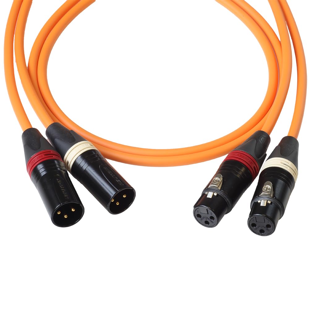 BJC Star Quad XLR Cables, Canare L-4E6S with Neutrik BXX-Series XLRs (Stereo Pair, Orange, 50 Foot)