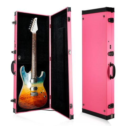 REAL MISSION Electric Guitar Case Hard, Fits Fender Strat, Tele, and Standard Guitars, Portable 4-Layer Protection Hardshell with Comfort Handle, Secure Metal Lock (Pink)