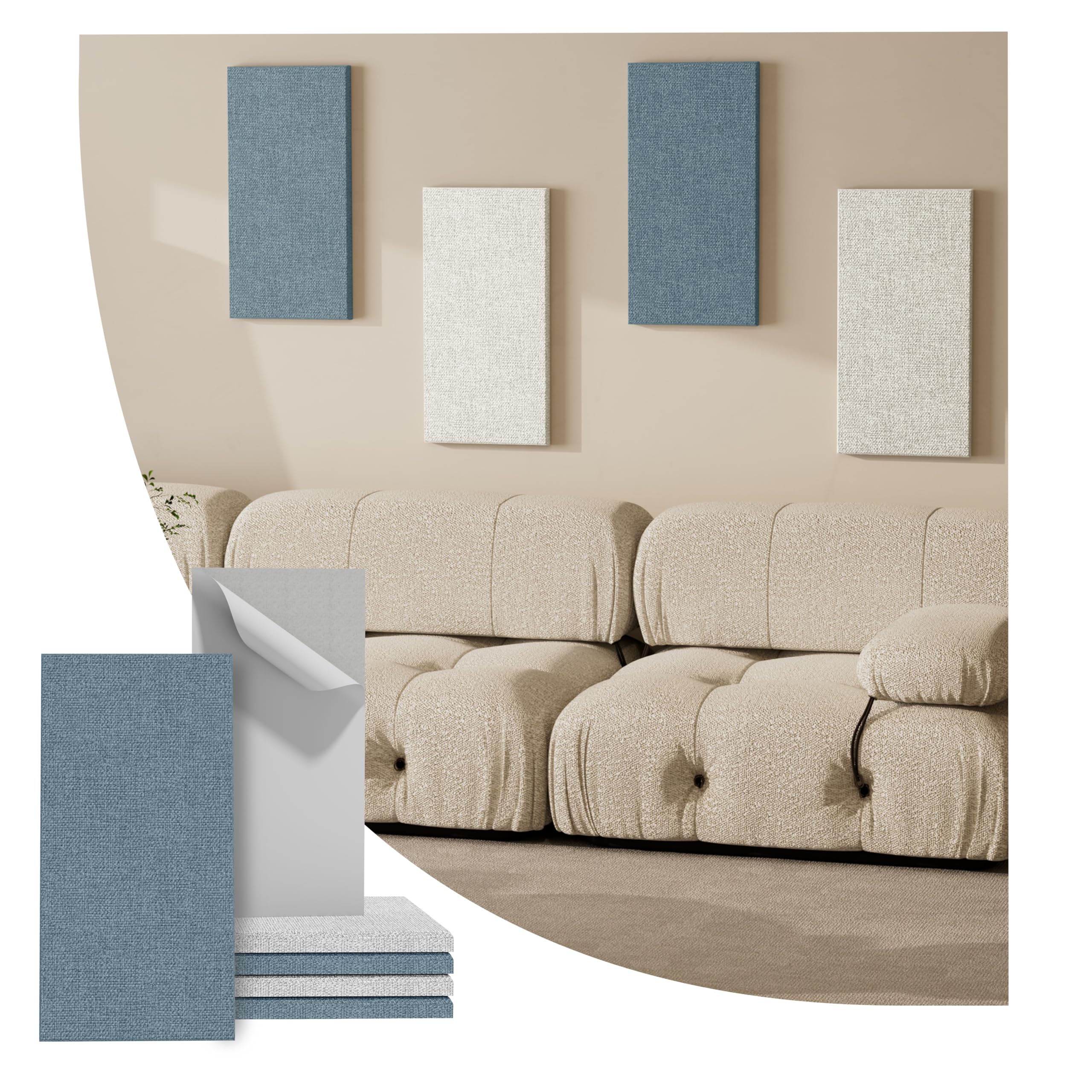 Reverbeon 4PCS Acoustic Panels, 24″x12″ Fabric Acoustic Panels for Walls, Self-Adhesive Sound Absorbing Panels for Home, Office, Studios (Slate Navy & Chalk White)