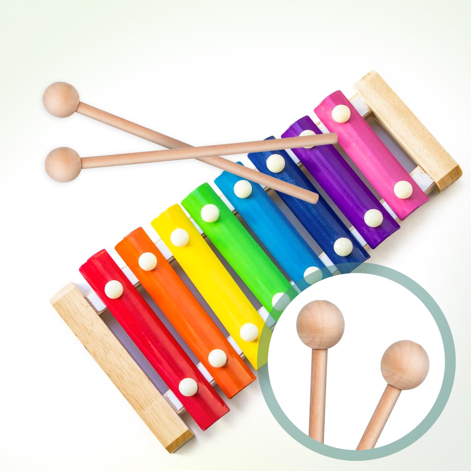 2 Pcs Wood Percussion Sticks 8” Wood Rhythm Sticks Mallets Percussion Stick Xylophone Mallets Glockenspiel Mallet with Wooden Handle Rhythm Stick for Chime Glockenspiel Bells