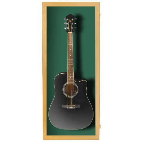 PENNZONI Acoustic Guitar Display Case – Acrylic Acoustic Guitar Case – Guitar Display Case Wall Mount Made from Hardwood Frame & Clear Acrylic – Golden Oak w/Felt Green
