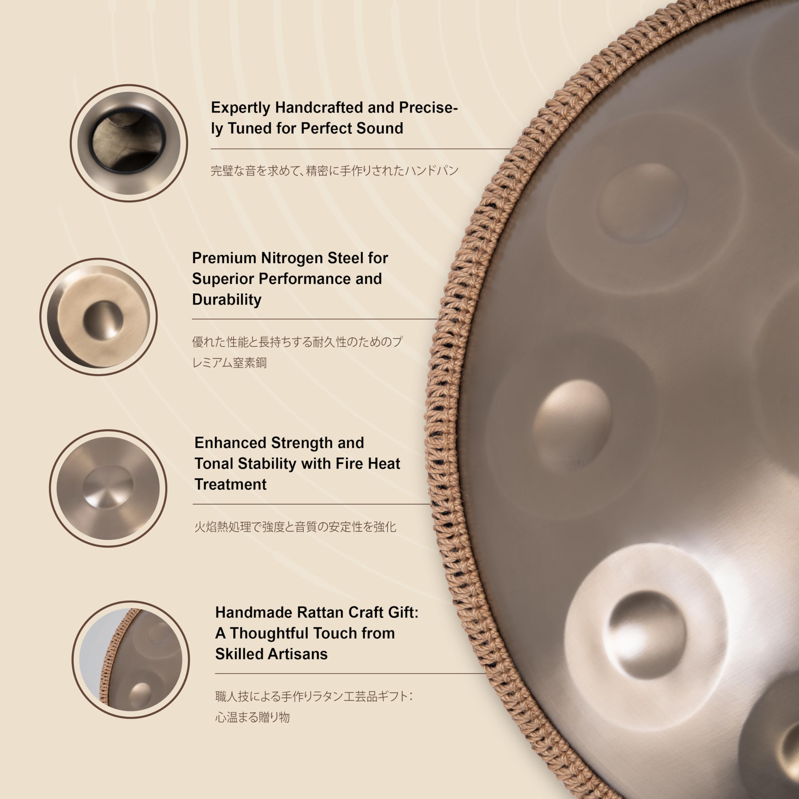 Sarospan Handpan Drum – 22-Inch 12-Note D Kurd 440Hz – Hand Tuning Handpan – Includes Soft Bag, Mallets, Stand, Note Stickers, Cleaning Cloth – Artist Performance Video