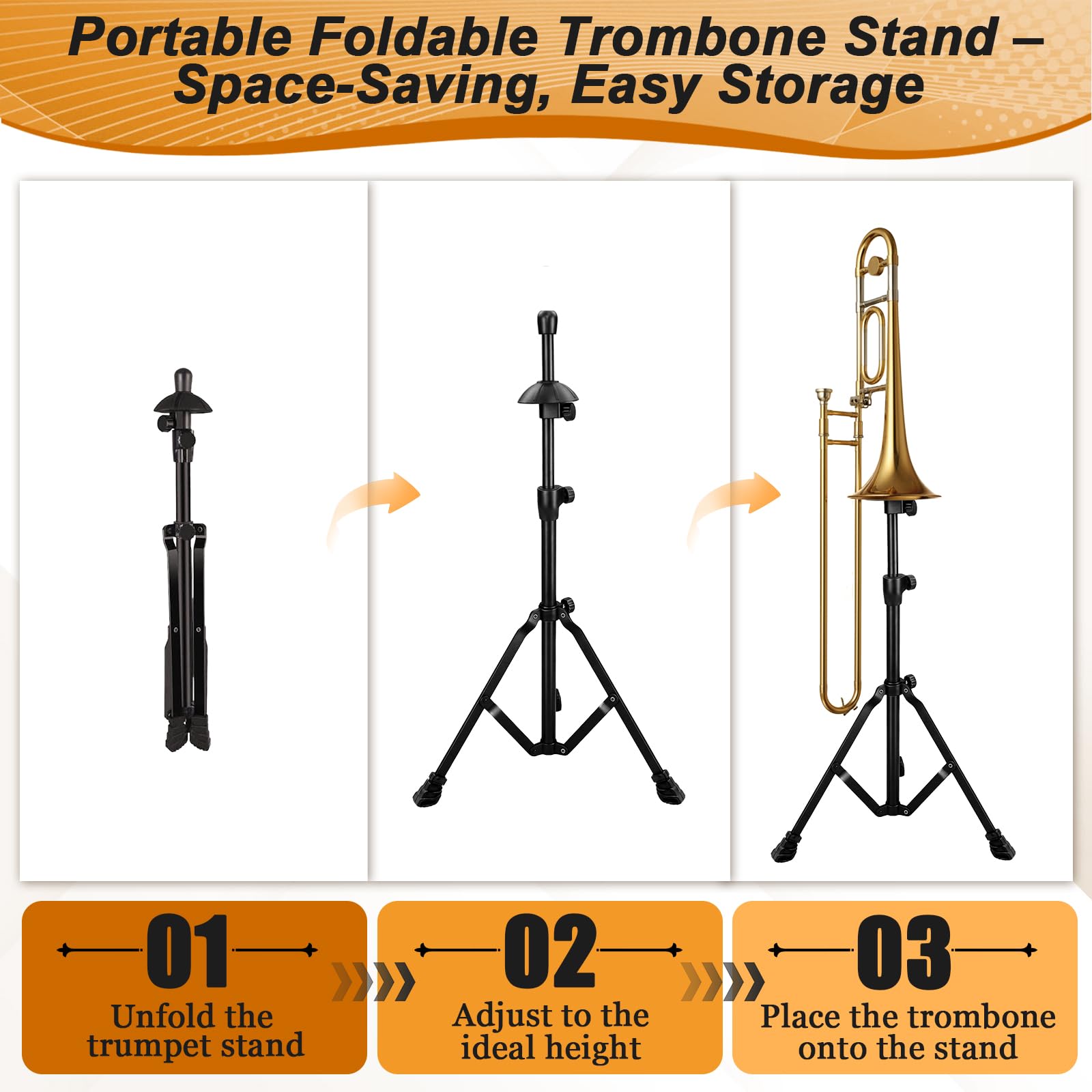 Ngdiluxury Trombone Stand, Adjustable Height Retractable Trombone Stands