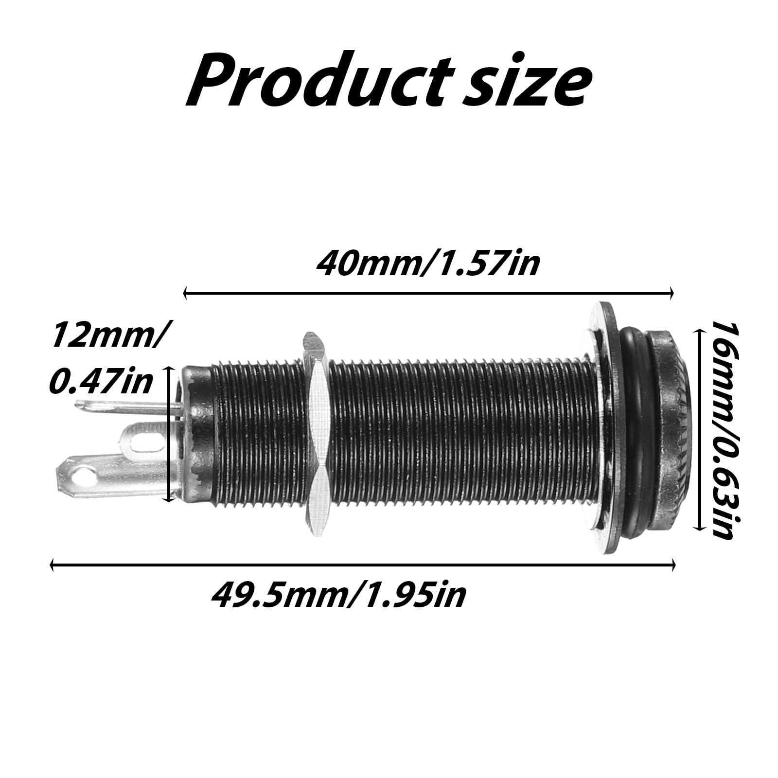 6.35mm Brass Mono Guitar Bass Jack Metal Socket Cylinder Input Output Jack Brass Mono Electric Guitars Bass 1/4inch Metal Barrel Jacks Socket with 3 Pins Guitar Accessories Parts (Black)