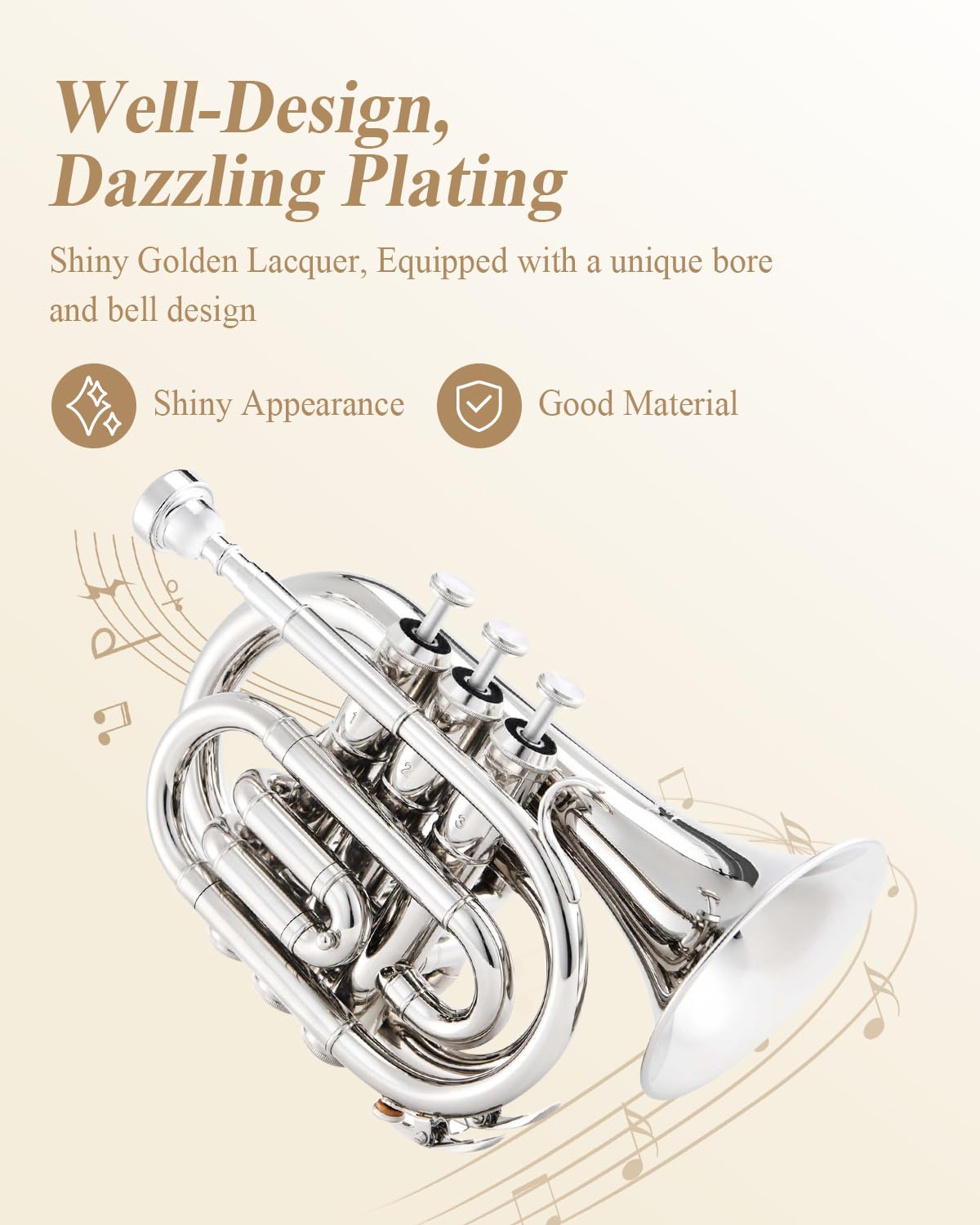 Eastar Bb Pocket Trumpet Brass, Nickel, Case Full Kit, ETR-330N
