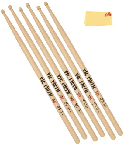 Vic Firth SSOA Signature Series Ash Soan Drumsticks – 3-Pack Bundle with Austin Bazaar Polishing Cloth