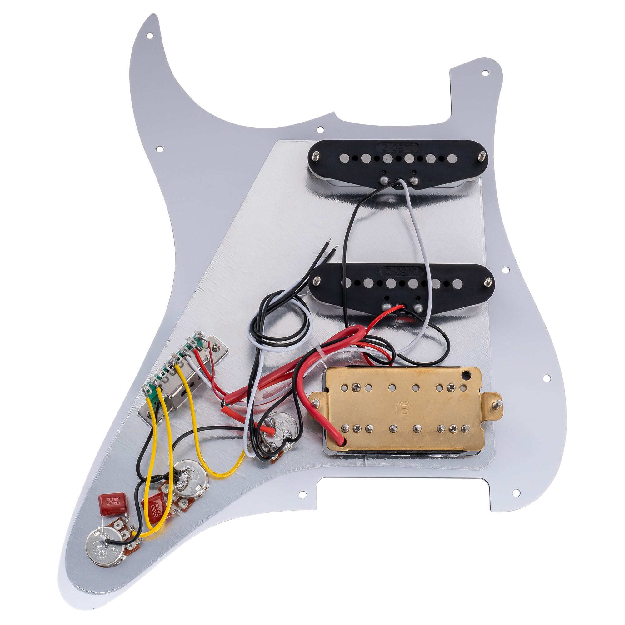 Musiclily Basic Pre-wired Loaded Standard ST HSS Pickguard 4Ply White Pearl