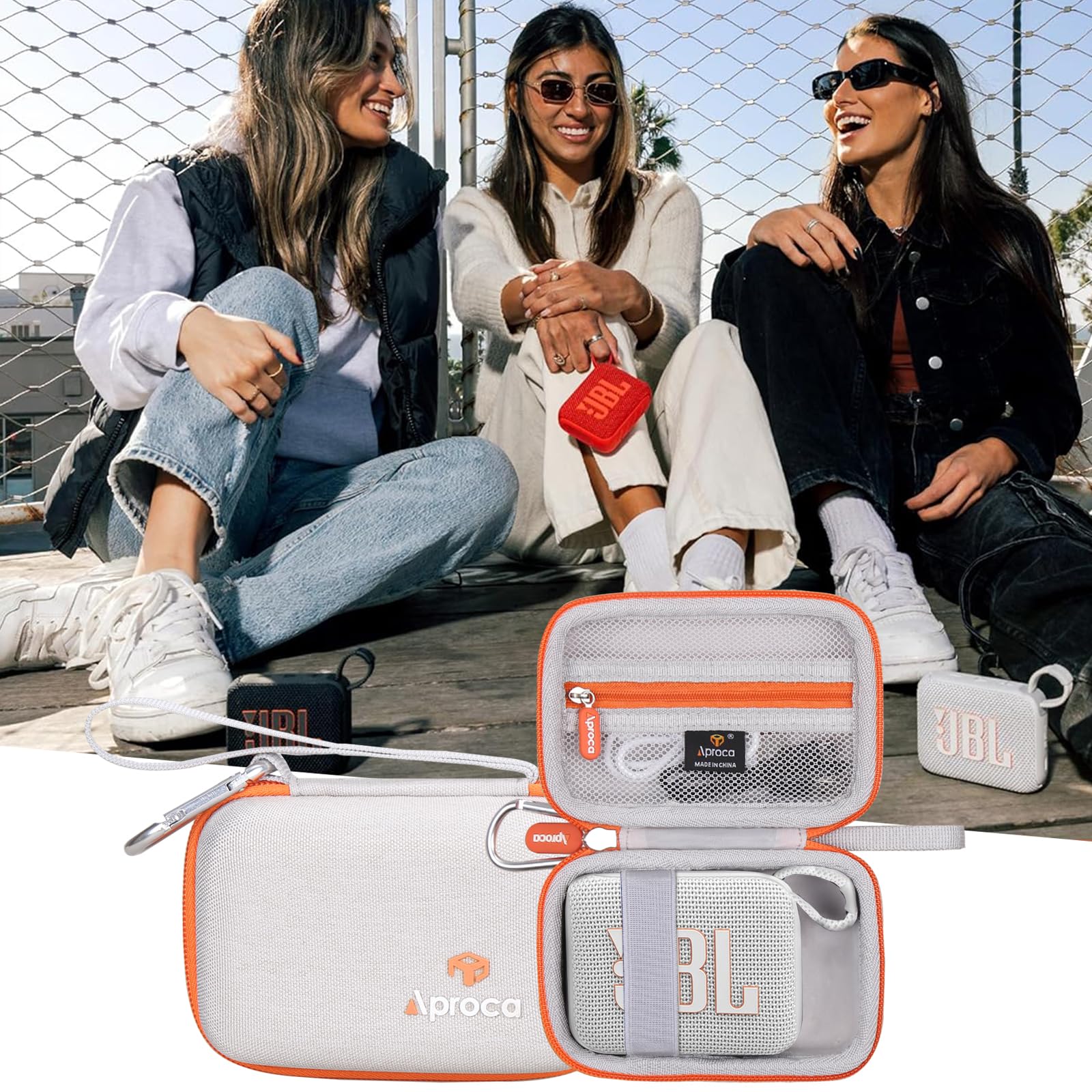 Aproca Case Compatible with JBL Go 4 / Go 3 Ultra-Portable Waterproof Dustproof Bluetooth Speaker, Portable Storage Bag for Accessories -White (Case Only)