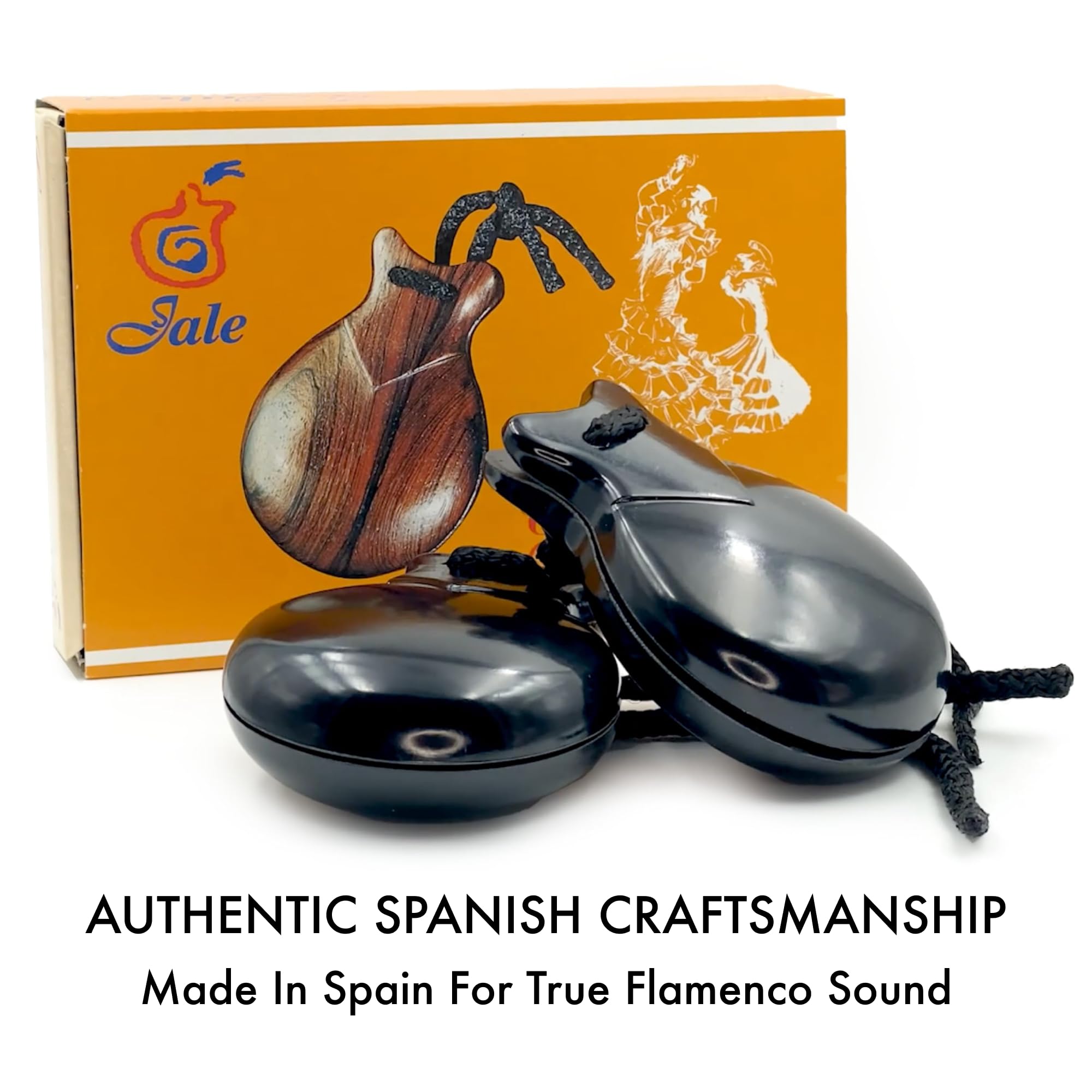 Jale Pollopas Flamenco Castanets, Black Plastic Spanish Castanets for Teens and Small Hands, Beginner Castañuelas by Ole Ole Flamenco