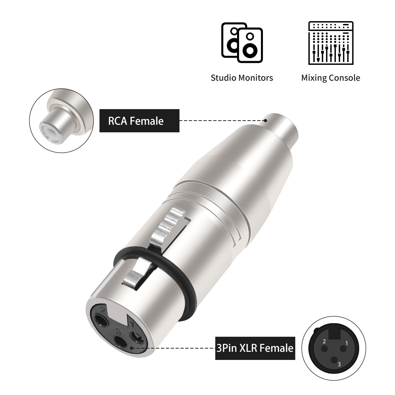 DETAME 3 Pack RCA Female to 3Pin XLR Adapter,Converter Gender Changer Audio Coupler Connector,XLR to RCA Adapter for Mixer Amplifier