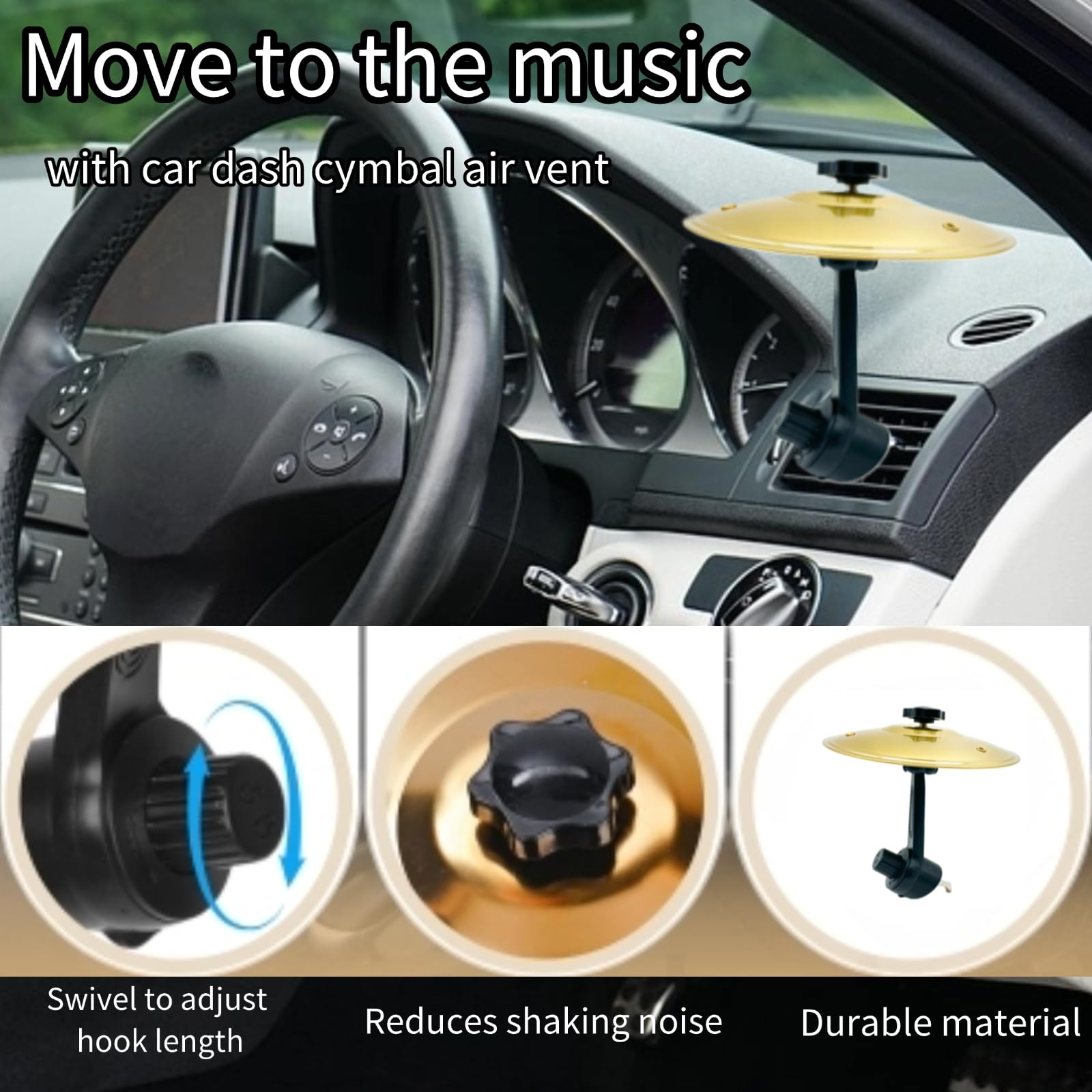 YOYODOGS Car Crash Cymbal Air Vent,Car Symbol Mini Drum for Music Lovers,Fun Music Gadget for Drivers,Compact Durable Accessory Drummers Gifts for All Types of Vehicles(Gold-2PCS)