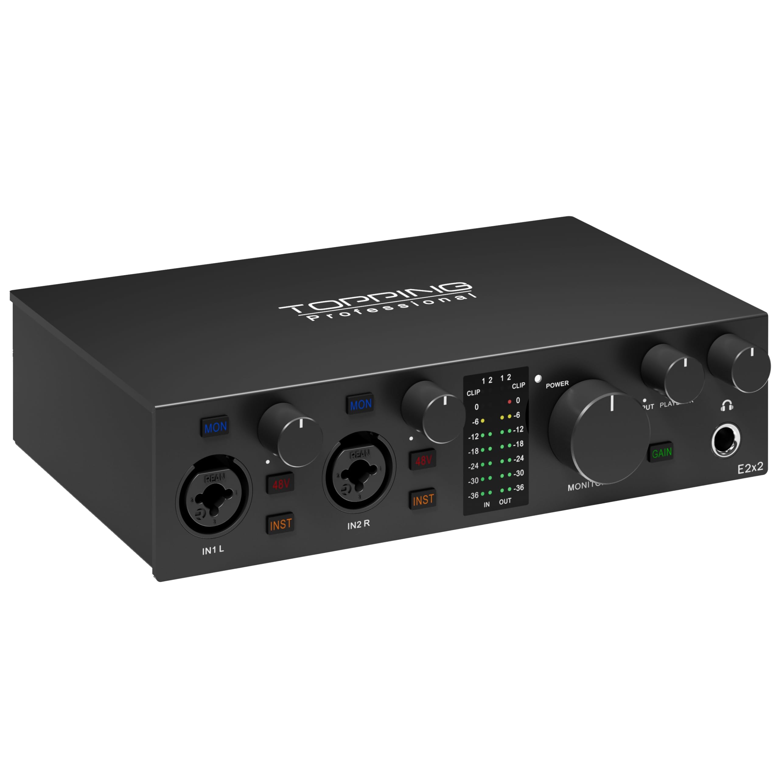 TOPPING E2X2 USB Audio Interface – High-Performance Mixer & Recording Interface for PC, Mac, iPhone & Android – Ultra-Linear Preamp, 48V Phantom Power, Low Noise, Real-Time Monitoring (Black)