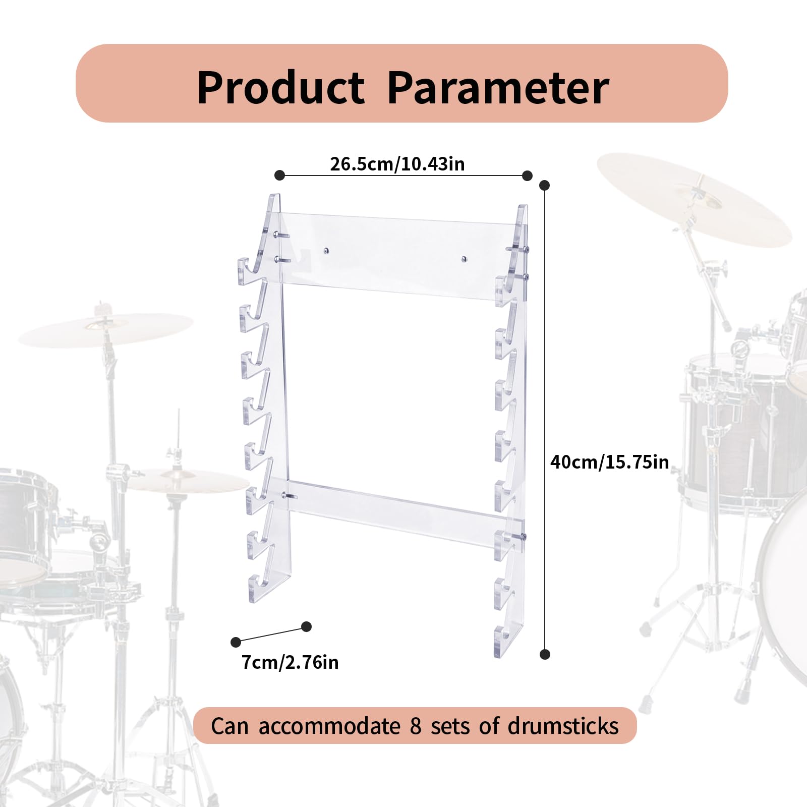 ChengFu Acrylic Drum Stick Holder Holds 8 Sets of Drumsticks Transparent