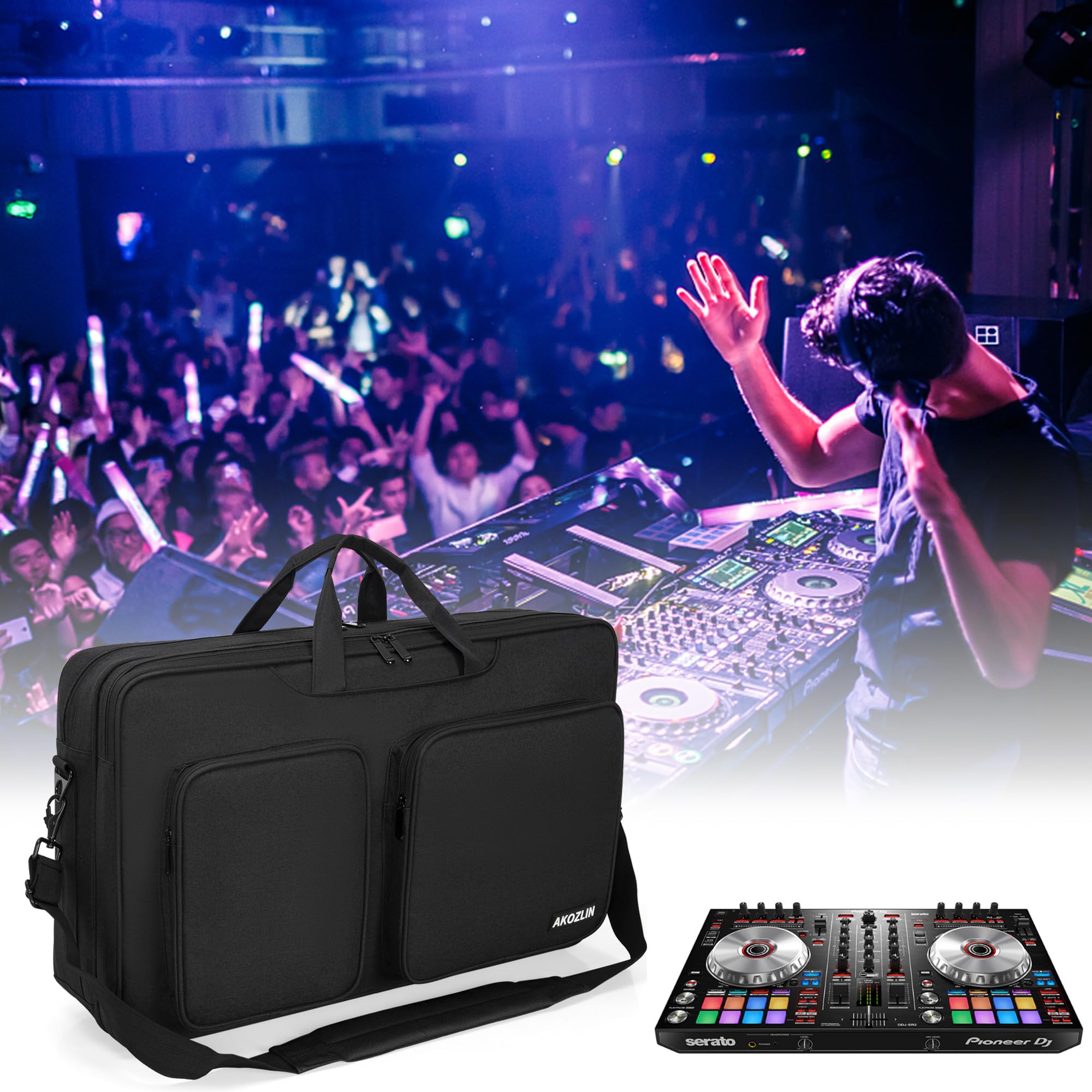 AKOZLIN Multi-layer Controller Gig Bag Padded Mixer Carry Case Fits for Pioneer DDJ SR SR2 RR Denon MC4000 Numark NVII Mixtrack Pro 3 NV Platinum Controller