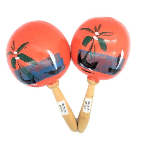 Zugar Land 8″ Hand Made Wooden Maracas Hand Painted (Orange) 1 Pair