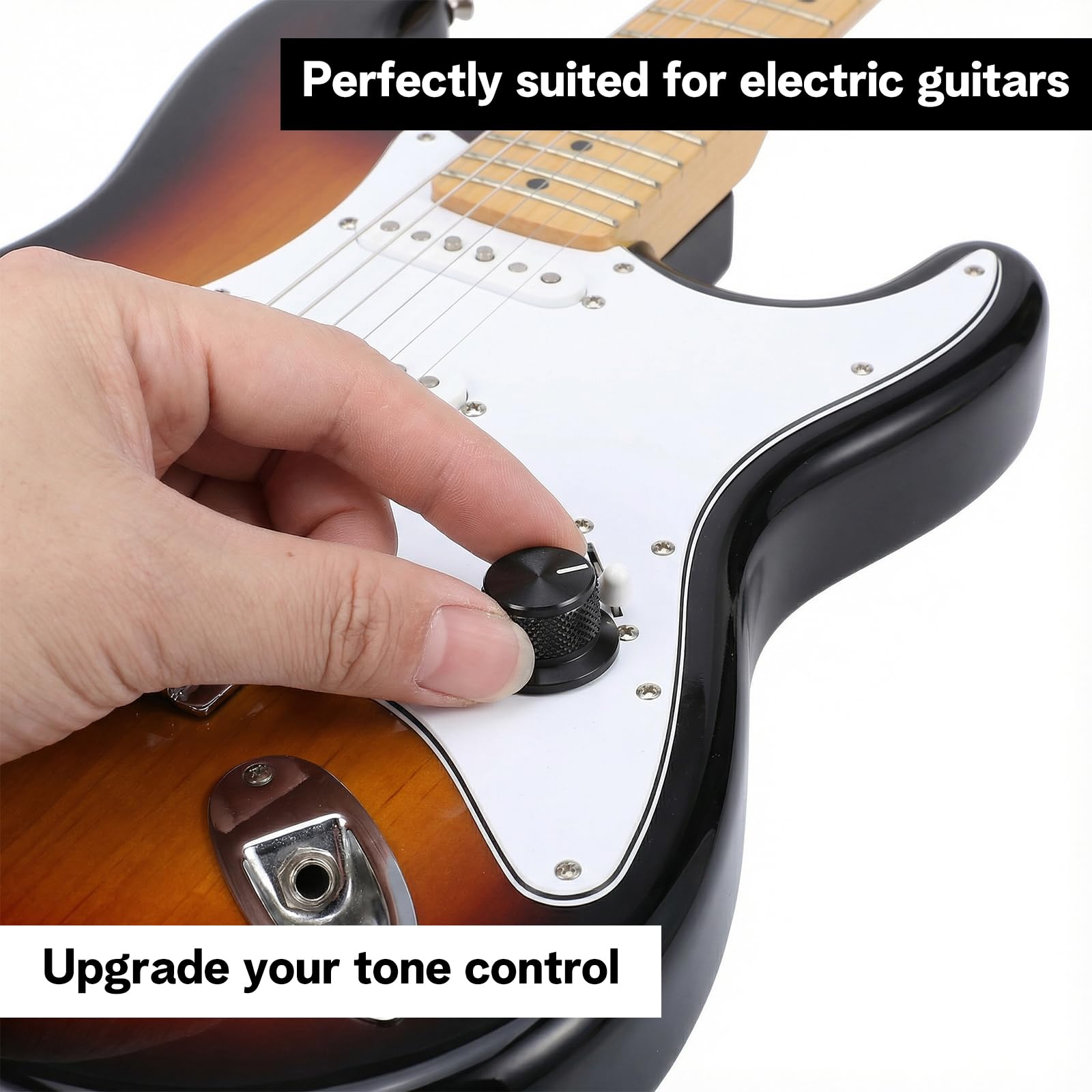 Fiyooau 2Pcs Aluminium Potentiometer Knob, 1/4″ D Shaft Knob Universal Black Guitar Volume Knobs with Set Screw for Guitar/Bass/AMPS/Preamps