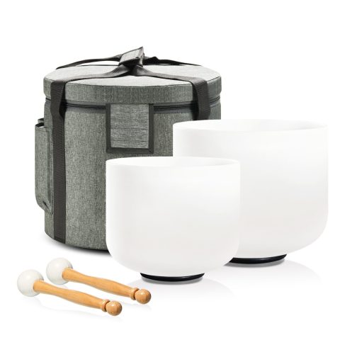 Lycrystal Couple of 2 PCS Crystal Singing Bowl Set, 8″F and 10″ C Note