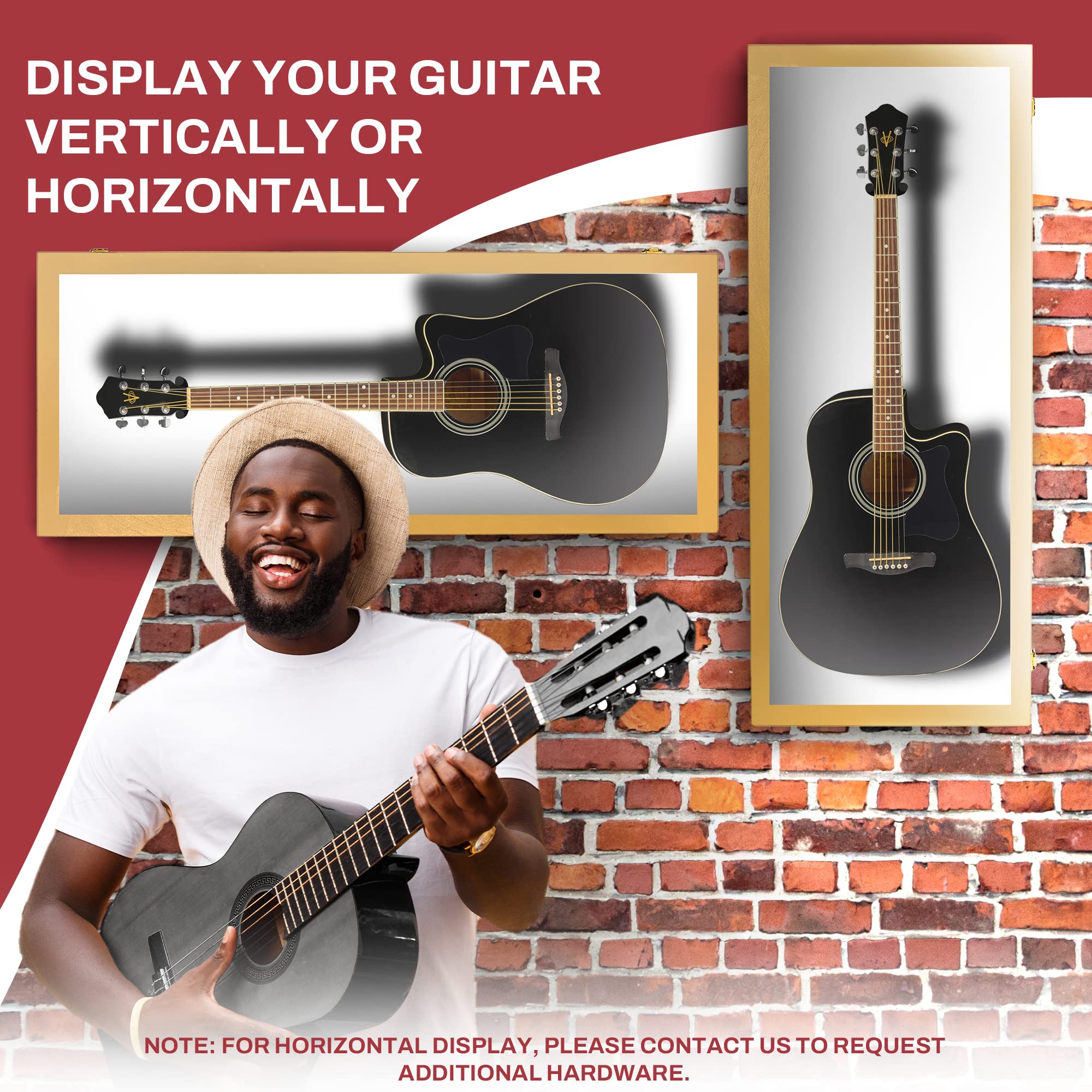 PENNZONI Acoustic Guitar Display Case – Acrylic Acoustic Guitar Case – Guitar Display Case Wall Mount Made from Hardwood Frame & Clear Acrylic – Golden Oak w/Felt White
