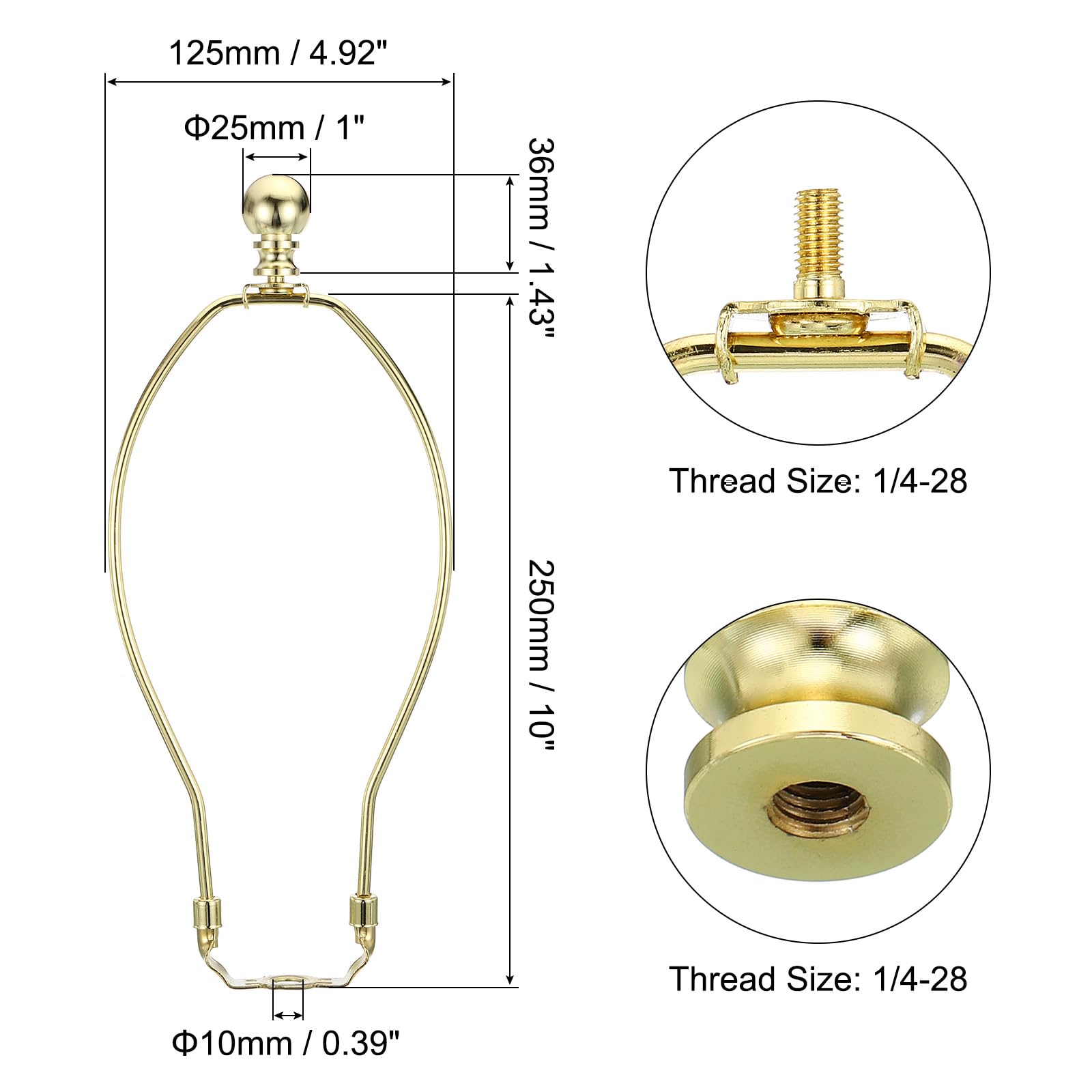 PATIKIL 10 Inch Lamp Harp Kit with Finial, 1 Set Gold Bracket Holder