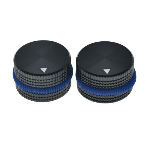 KAISH 2-Pack 63/64″(25mm) Diam. Aluminium Potentiometer Knobs 1/4″ Universal Metal Pot Knobs for Guitar/Bass/AMPS Amplifier/Power Amplifier/Preamps/Audio Equipments Black with Blue Rubber o-Ring