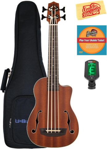Kala U-BASS-JYMN-FS Journeyman U-Bass Acoustic-Electric Ukulele Bass Bundle with Gig Bag, Tuner, Austin Bazaar Instructional DVD, and Polishing Cloth