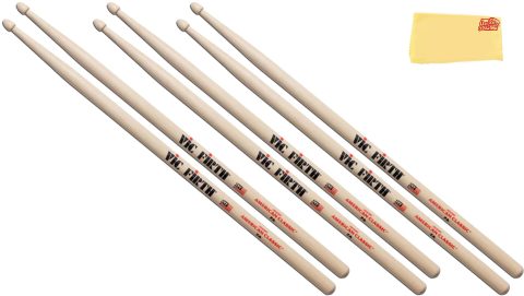 Vic Firth 7A American Classic Drum Sticks – 3 Pairs with Austin Bazaar Polishing Cloth