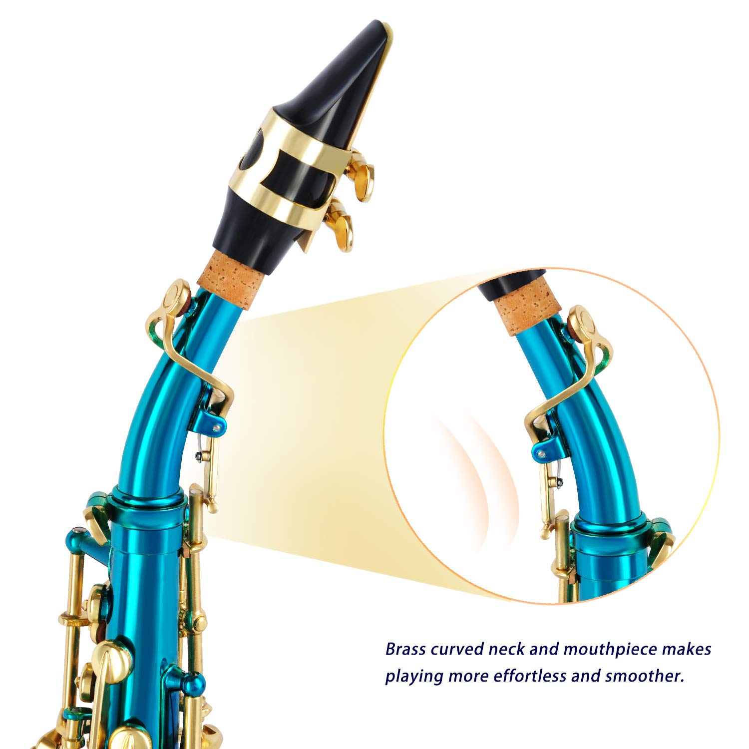 EASTROCK Bb Curved Soprano Saxophone Lake Blue for Beginners Students