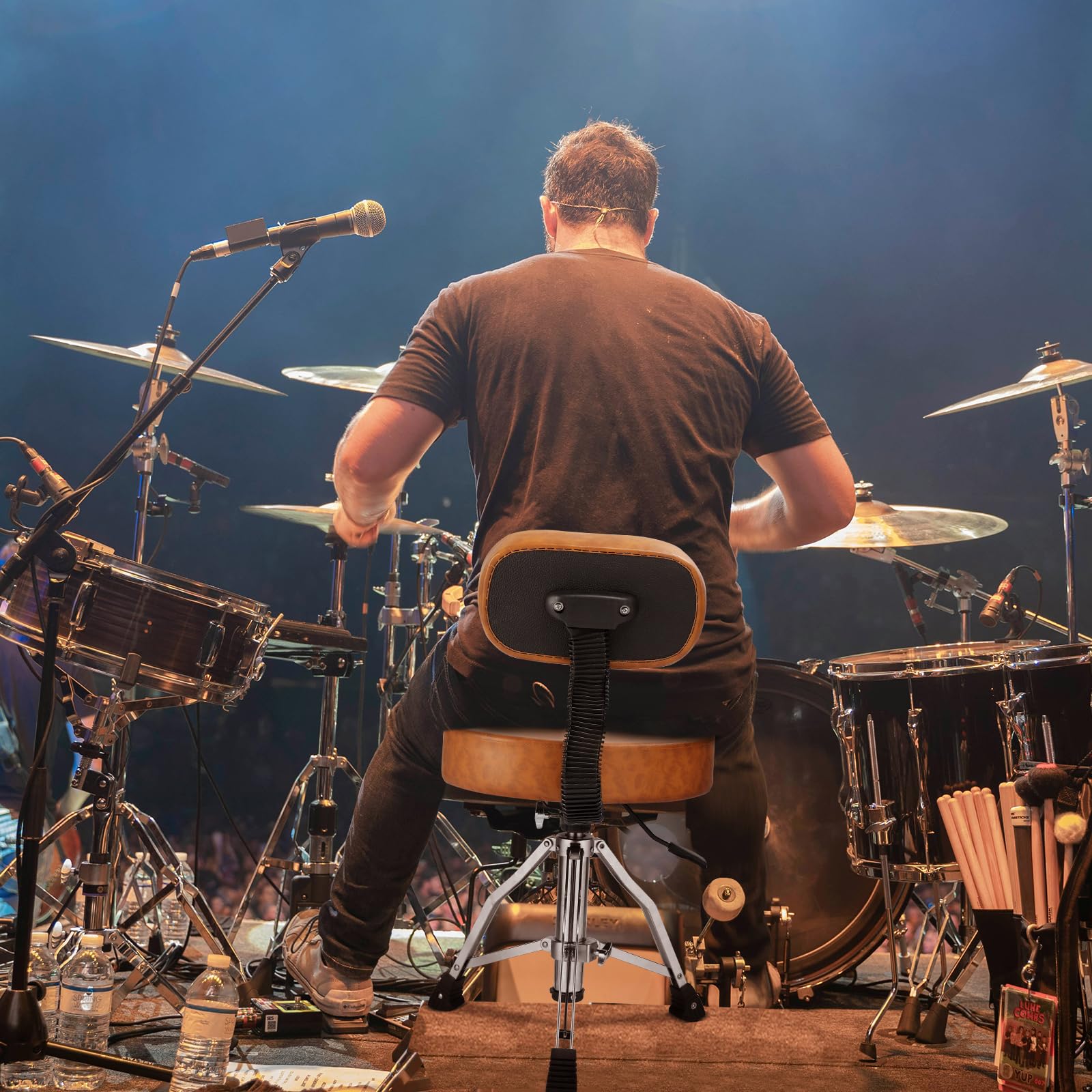 Ktaxon Drum Throne with Backrest with a Pair of Drum Sticks, Matte Brown