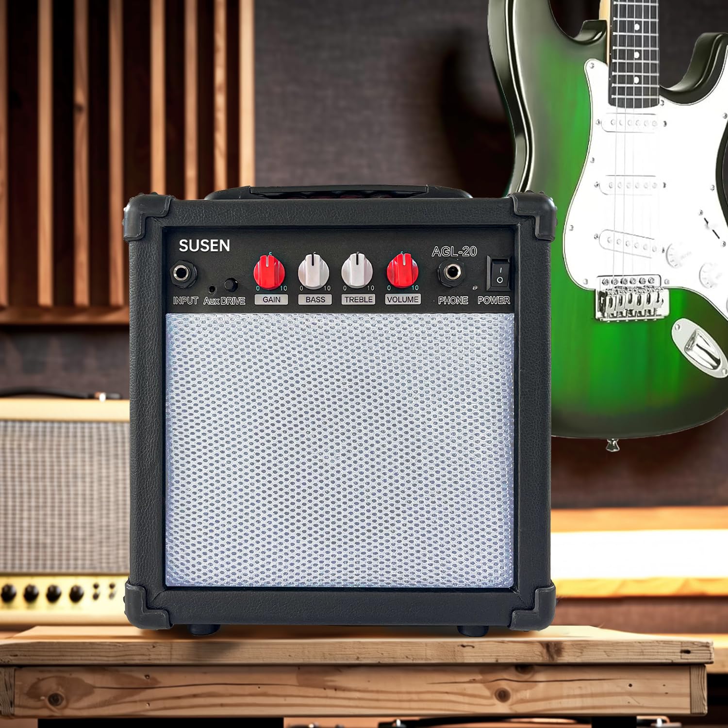 Electric Guitar Amplifier 20 Watt Amp Portable Amp with Headphone Input Gain Powe Including Professional Noise Reduction Cable (White)