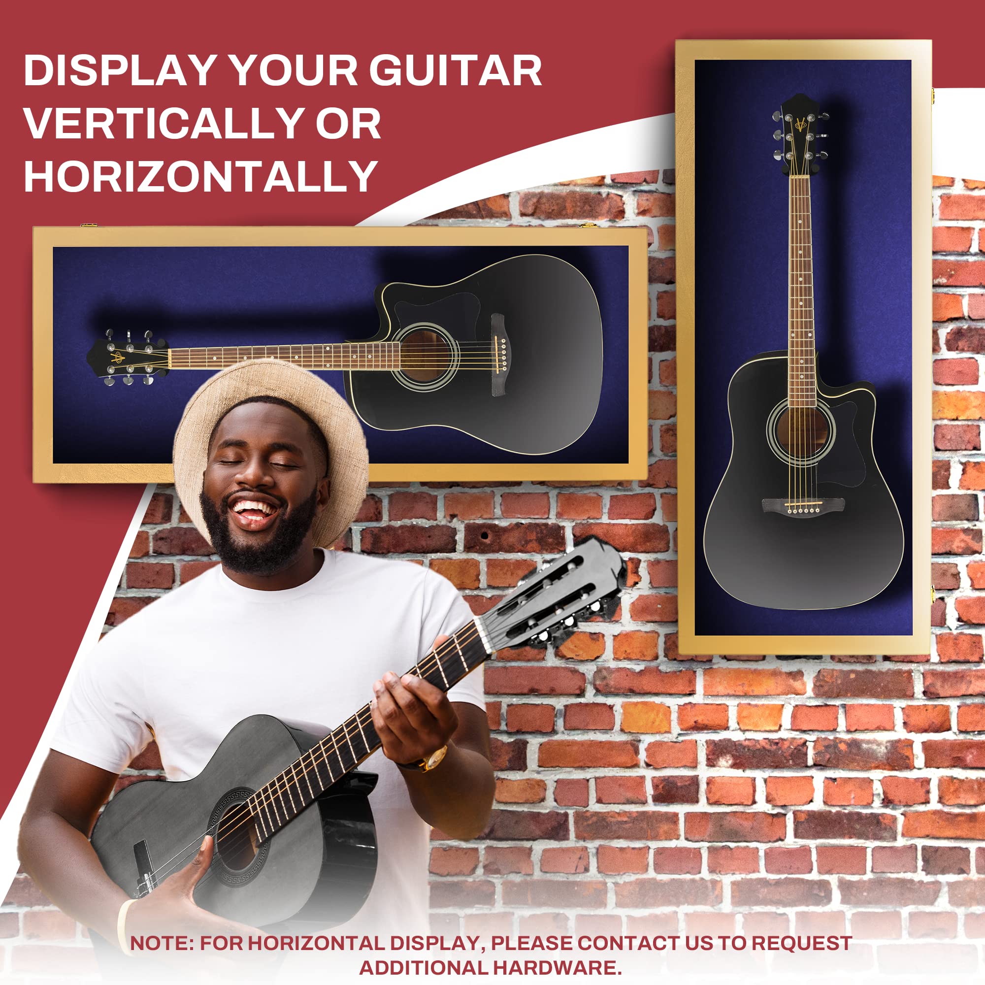 PENNZONI Acoustic Guitar Display Case – Acrylic Acoustic Guitar Case – Guitar Display Case Wall Mount Made from Hardwood Frame & Clear Acrylic – Golden Oak w/Felt Blue