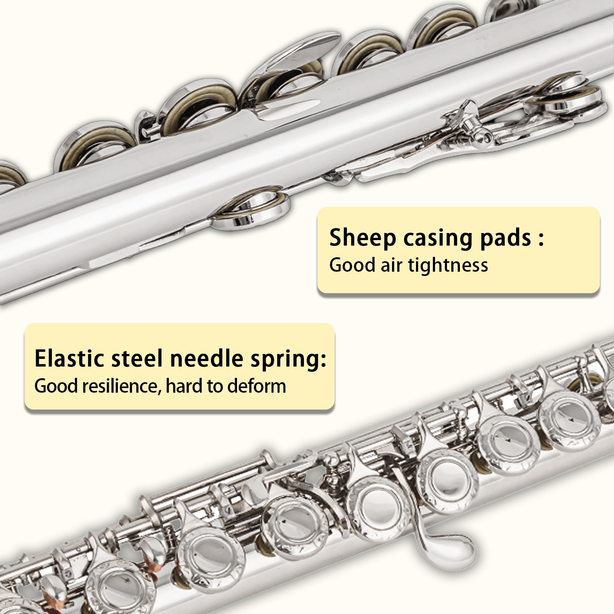 BAHAMUT 17 Key Open Hole Flute Instrument, Silver-Plated Flauta, B Foot