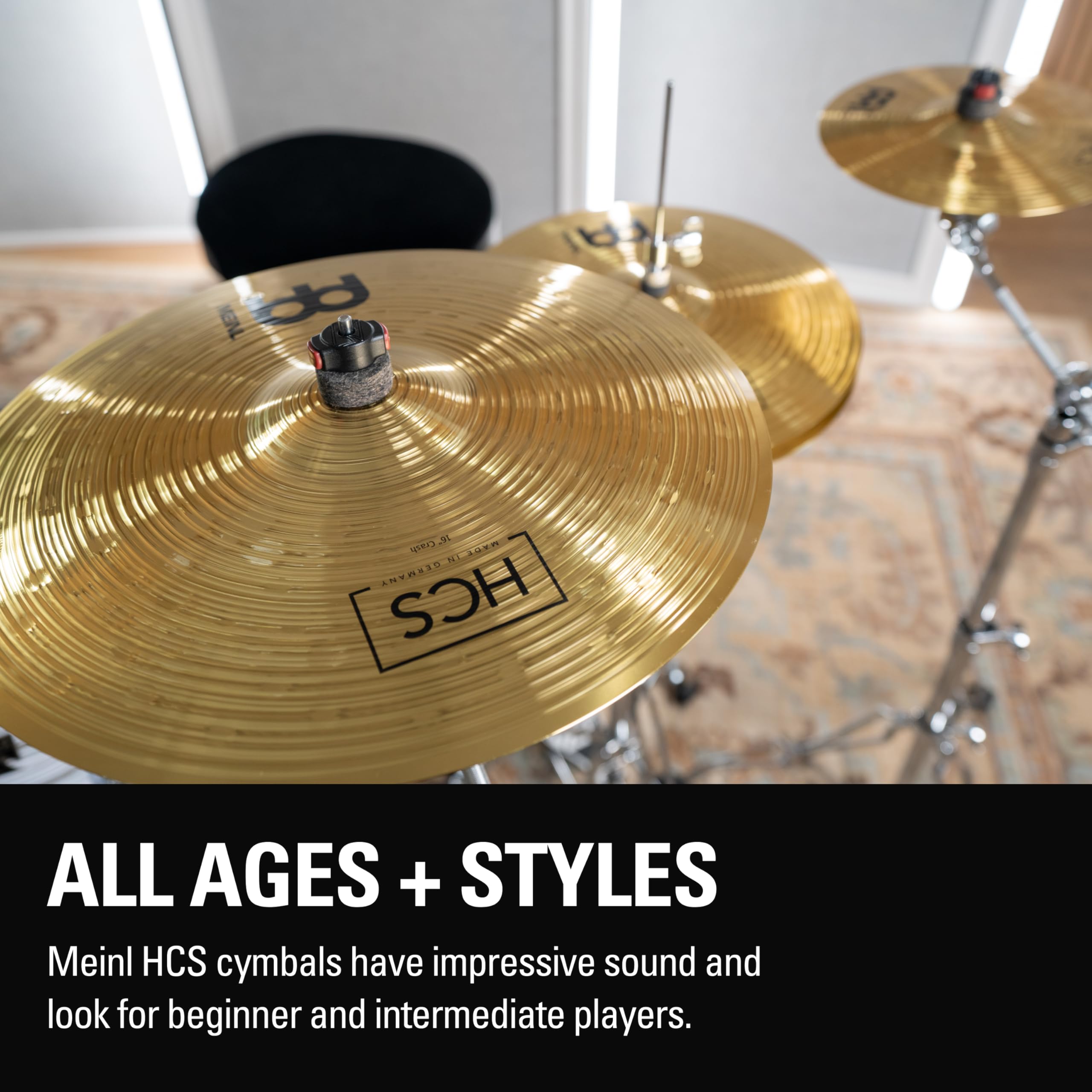 Meinl Cymbal Set Box Pack with 14” Hihats, 20” Ride, 16” Crash, Plus a FREE 10” Splash – HCS Traditional Finish Brass – Made In Germany, 2-YEAR WARRANTY (HCS141620+10)