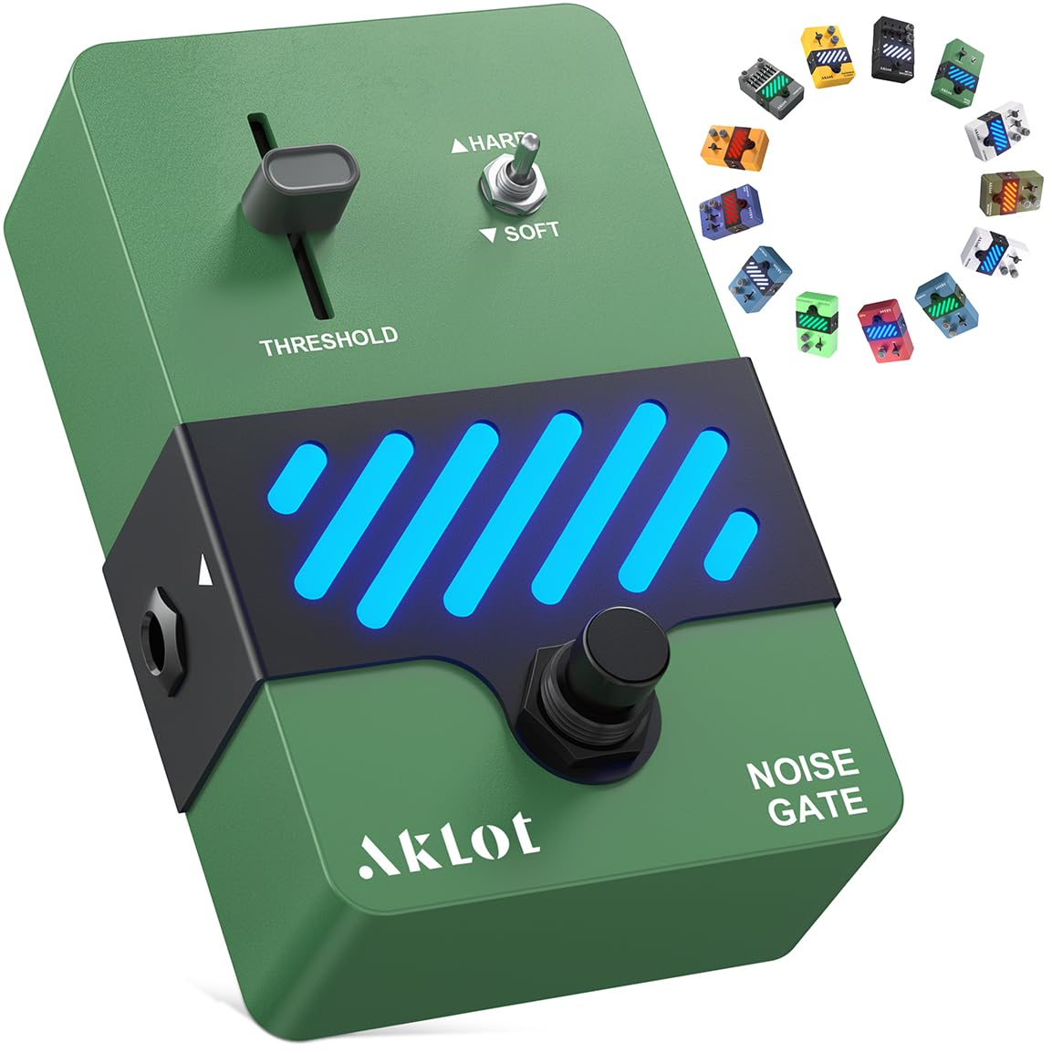 AKLOT Noise Gate Guitar Pedal: Noise Reduction Pedal with THRESHOLD Control, HARD/SOFT Modes, True Bypass Compact Metal Pedal for Electric Guitar, Riffs, Studio & Live Performance, NEON Silencer