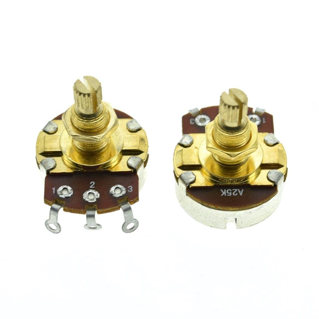 KAISH Pack of 2 Full Size Metric Guitar Bass Pots with 18mm Brass Shaft Audio Taper Potentiometers A25K
