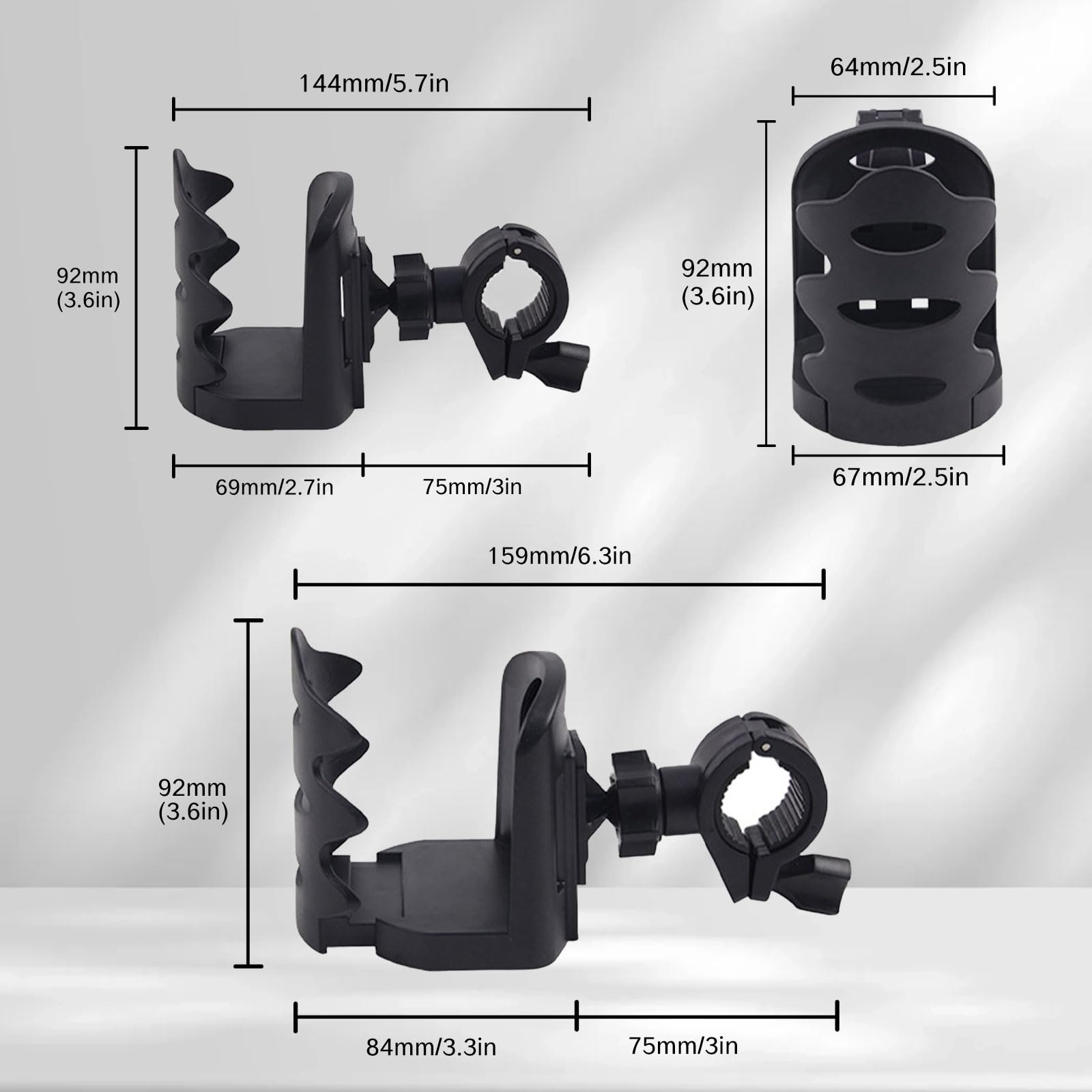 BRBASAP Stand Cup Holder Clamp Attachment Microphone Stand Adjustable Water Bottle Drink Caddy Mount for Music Handle Bar Pole or Gaming Chair Motorcycle Desk with Clip and Luggage Attachment, balck