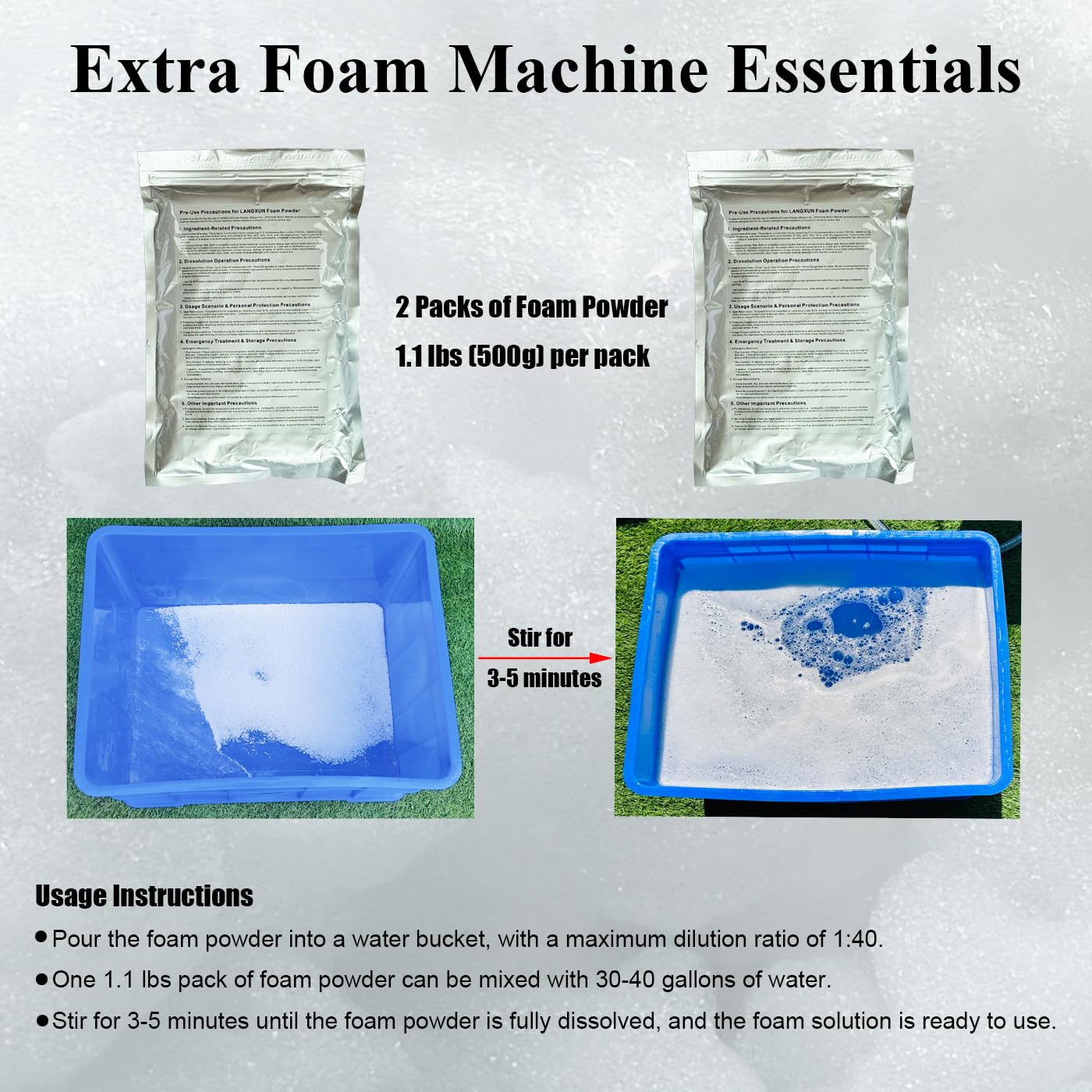 LANGXUN 600W Foam Machine with Tripod Stand, Portable Party Foam Cannon Maker, Blue, Includes 2 Packs Foam Powder for Pool, Backyard, Outdoor Events, Birthdays, Summer Camp (White)