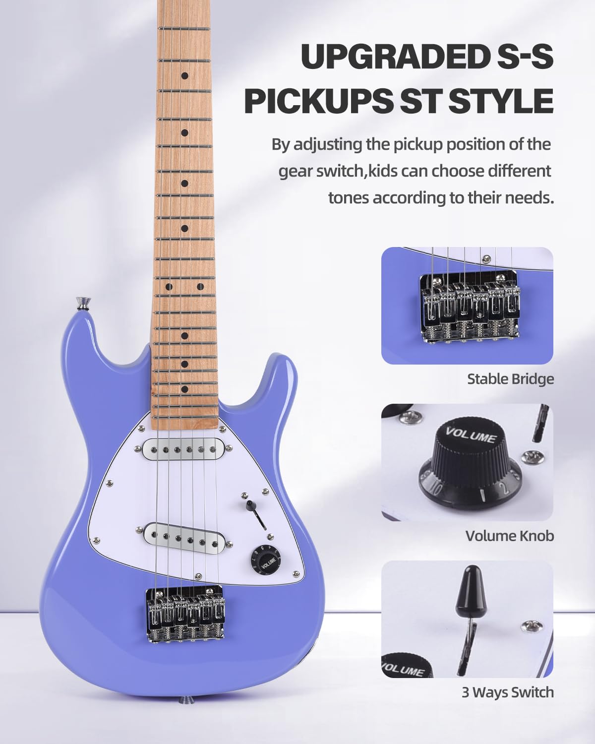 Winzz 30 Inch Kids Electric Guitar Beginner Kit, Junior 1/4 Size Mini Electric Guitar for Children Complete Stater Set with Amp, Gloosy Purple Colour