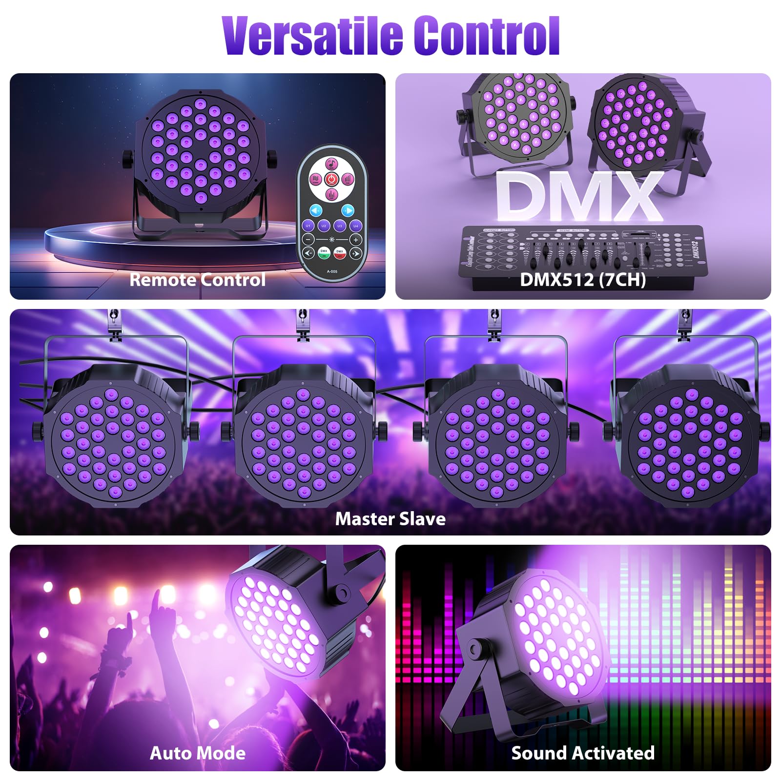 U`King Black Lights 72W UV LED Blacklight Glow in The Dark Black Light with Remote Control DMX Sound Activated Portable Strobe Lights for Parties Birthday Wedding DJ Stage (4 Packs)