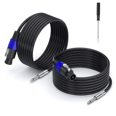 EPYOADO 2 Pack 3 feet Speakon to 1/4″ Male Speaker Cables, Professional 12 Gauge Heavy Duty Cord Wire, 6.35mm Connection Cord