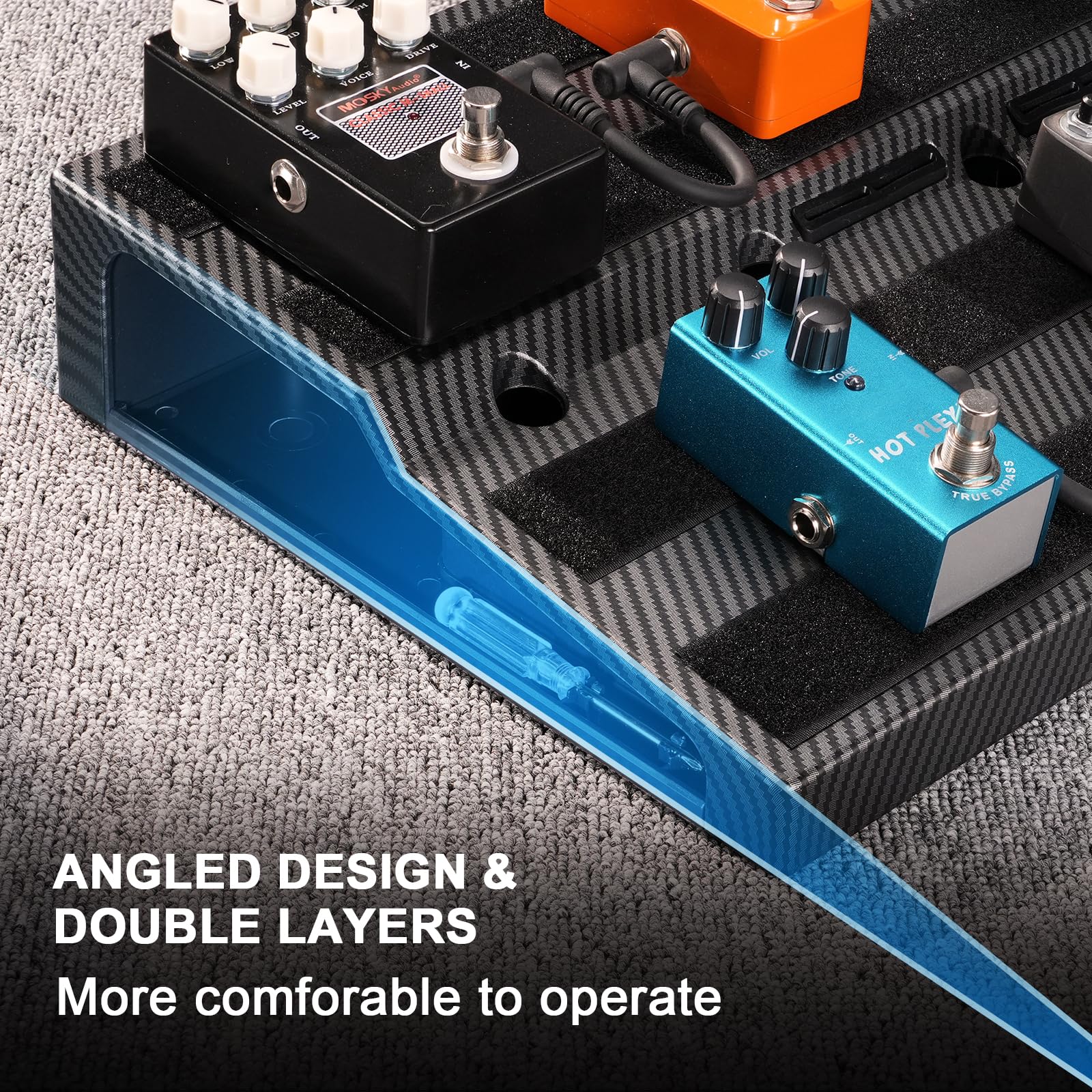 LEKATO Guitar Pedal Board, Pedal Board 22″x11″x2.8″, Guitar Effects Pedalboard, Built-in Compartment for Power Supply, Pedalboard with Carry Bag and Mounting Tape