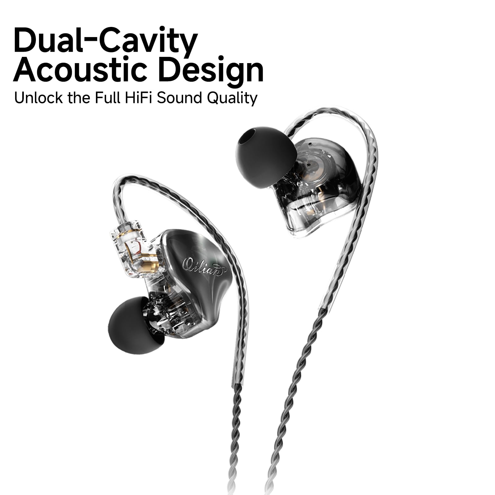 QILIAN QH3 in Ear Monitor Headphones, Includes 3.5mm Cable & USB-C Adapter,HiFi Music,10mm True Copper Ring Dynamic Drivers, Detachable 0.78mm 2-Pin Cable, for Smartphones & Laptops(Without Mic)