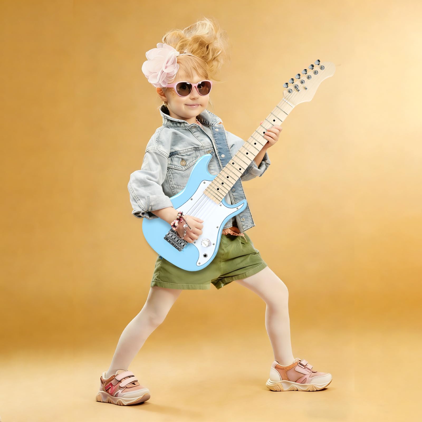 GOLDRIFF 30in Kids Electric Guitar Starter Kit for Beginners, Mini Electric Guitar with 5W Amp, Gig Bag, Strap, Extra Strings, Cable, 6 Picks, Clean Cloth and Free Online Lessons (Blue)