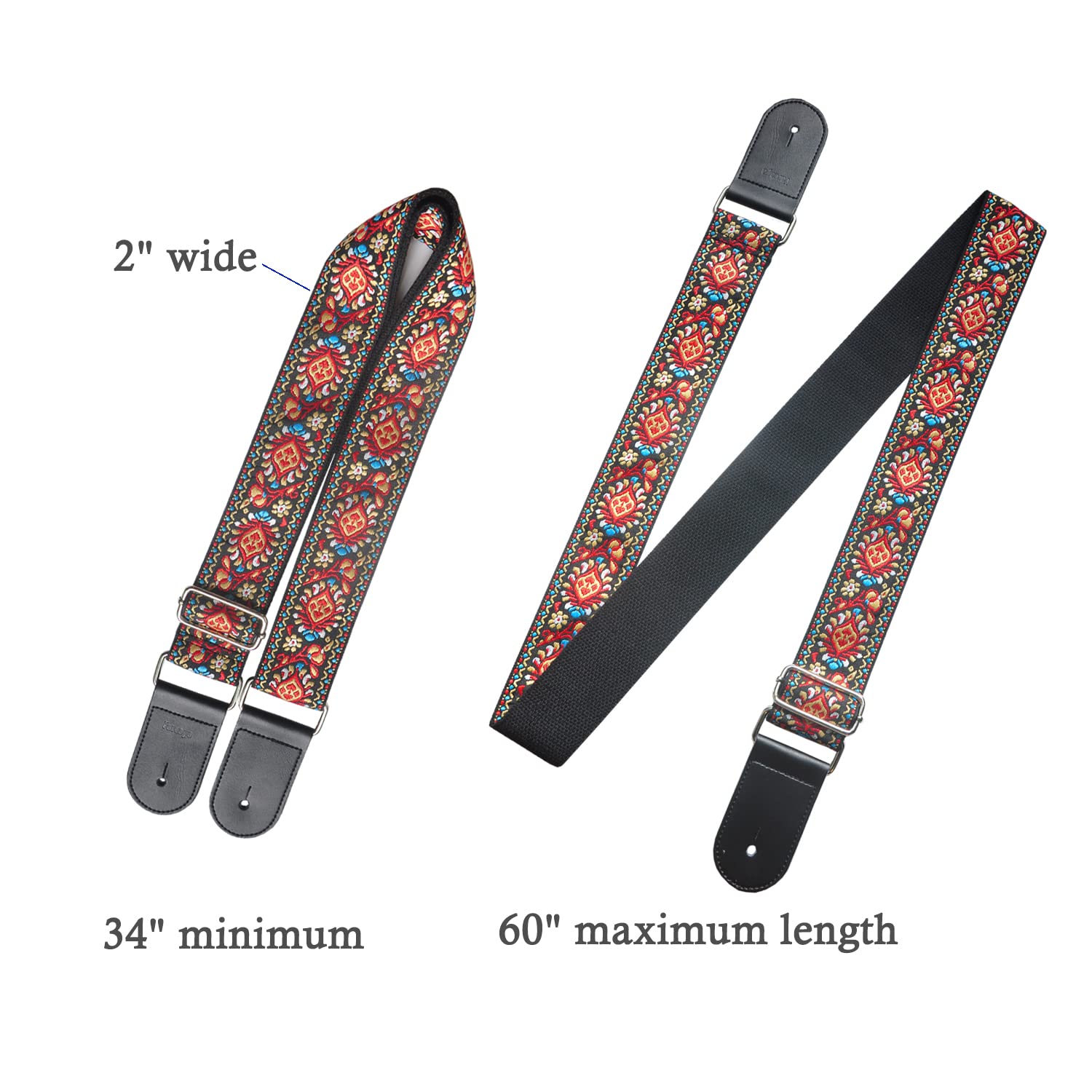 Farcaya Guitar Strap Acoustic Electric Bass Guitar Strap Jacquard Weave Cotton Adjustable Guitar Shoulder Strap with 2Strap Locks + 3Picks+ Headstock Strap Button (Red Flower)