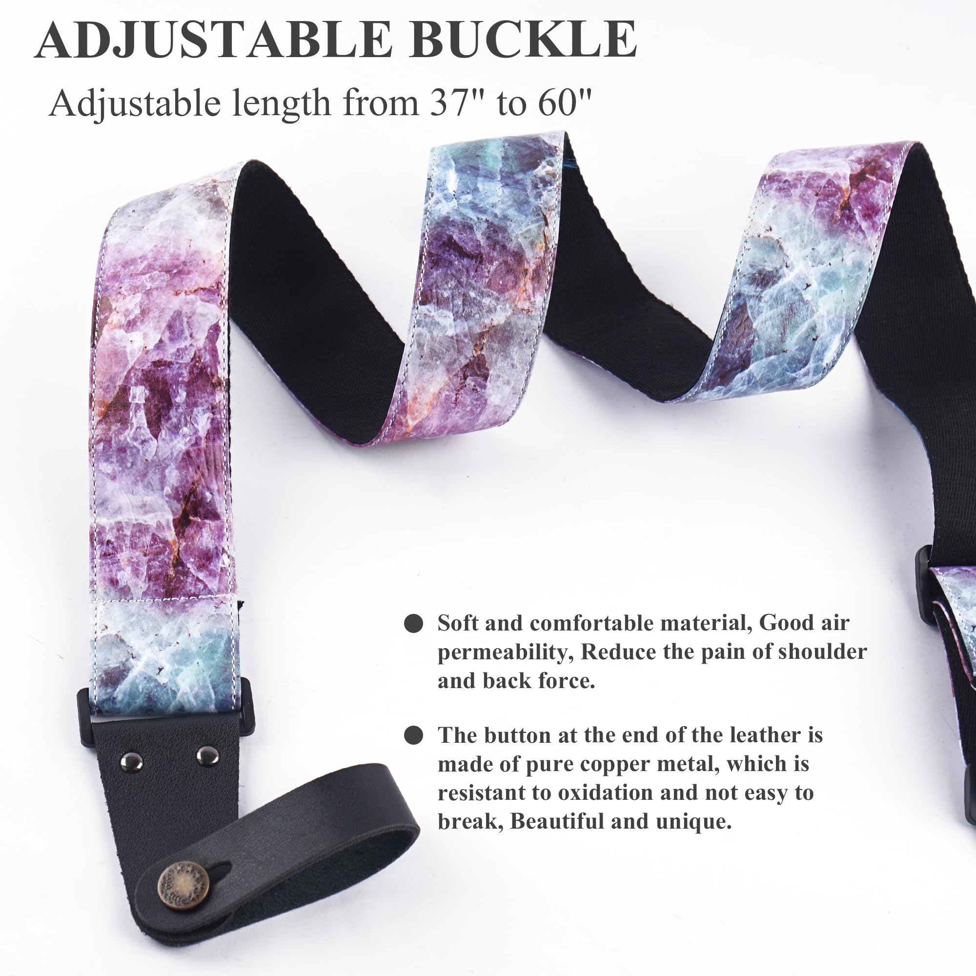 LIZIMANDU Adjustable Guitar Strap Includes 2 Strap Locks & 2 Matching Picks & 1 Picks Holder & 1 leather Strap Button(1-Printed Crystal)