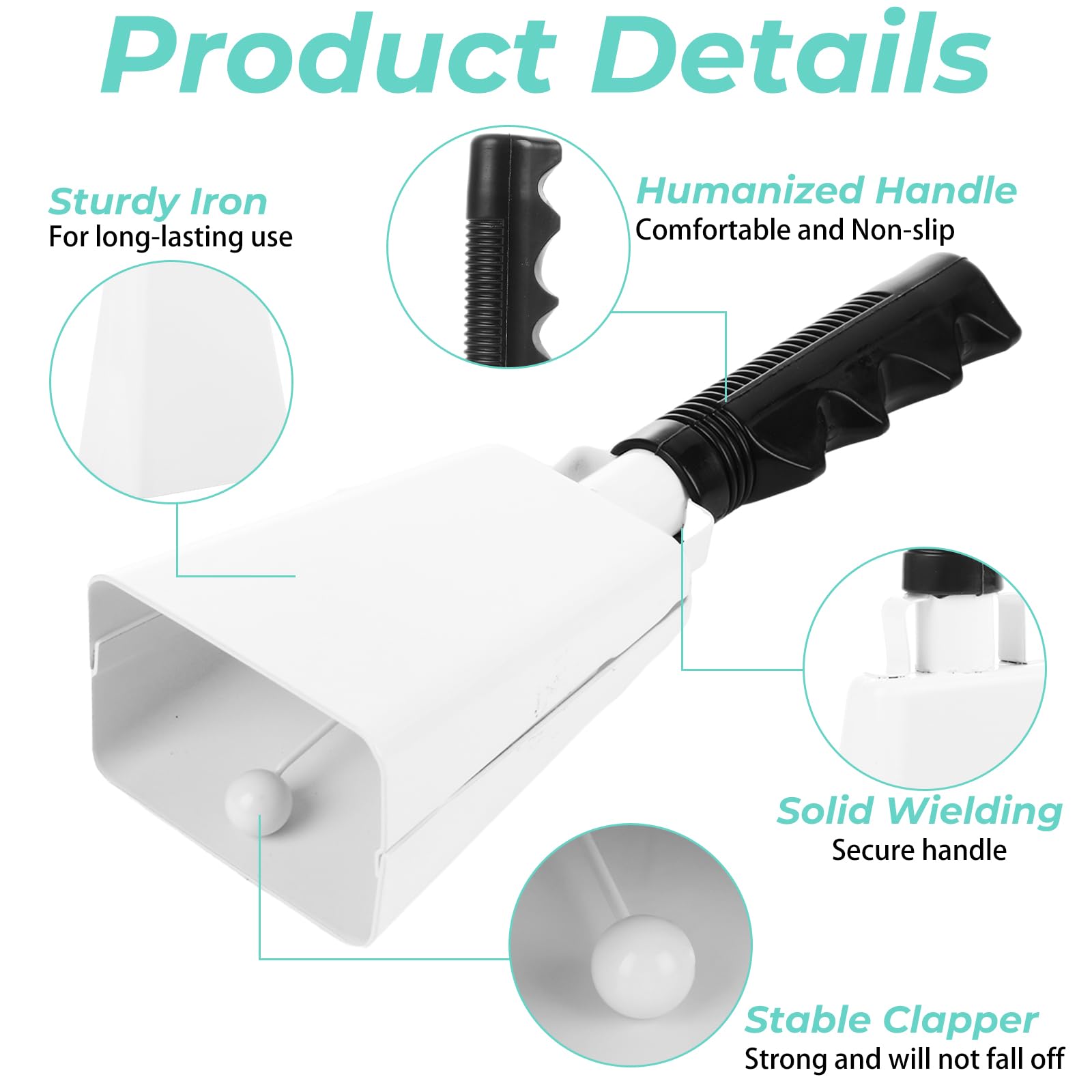 CertBuy 9 Inch Cowbell, 6 Pack White Steel Cowbells with Handle, Loud Handheld Noise Makers for Football Games, Sporting Events, Cheering & Percussion Instruments