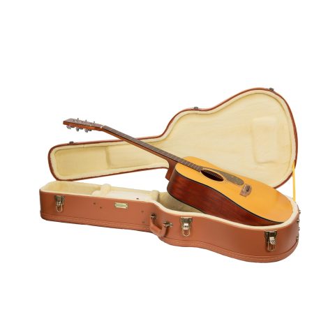 Crossrock Relief Series Dreadnought Guitar Case for Gibson J-45 / Martin D-Style | Carved Red Wood Finish, Ivory Plush Interior, Lock – Premium Wooden Hardshell